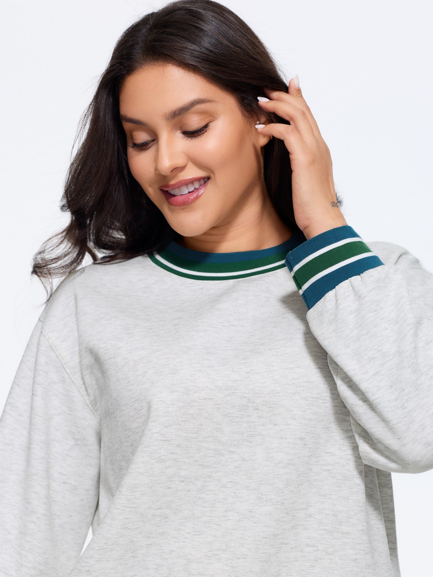 Color Block Striped Rib Trim Sweatshirt