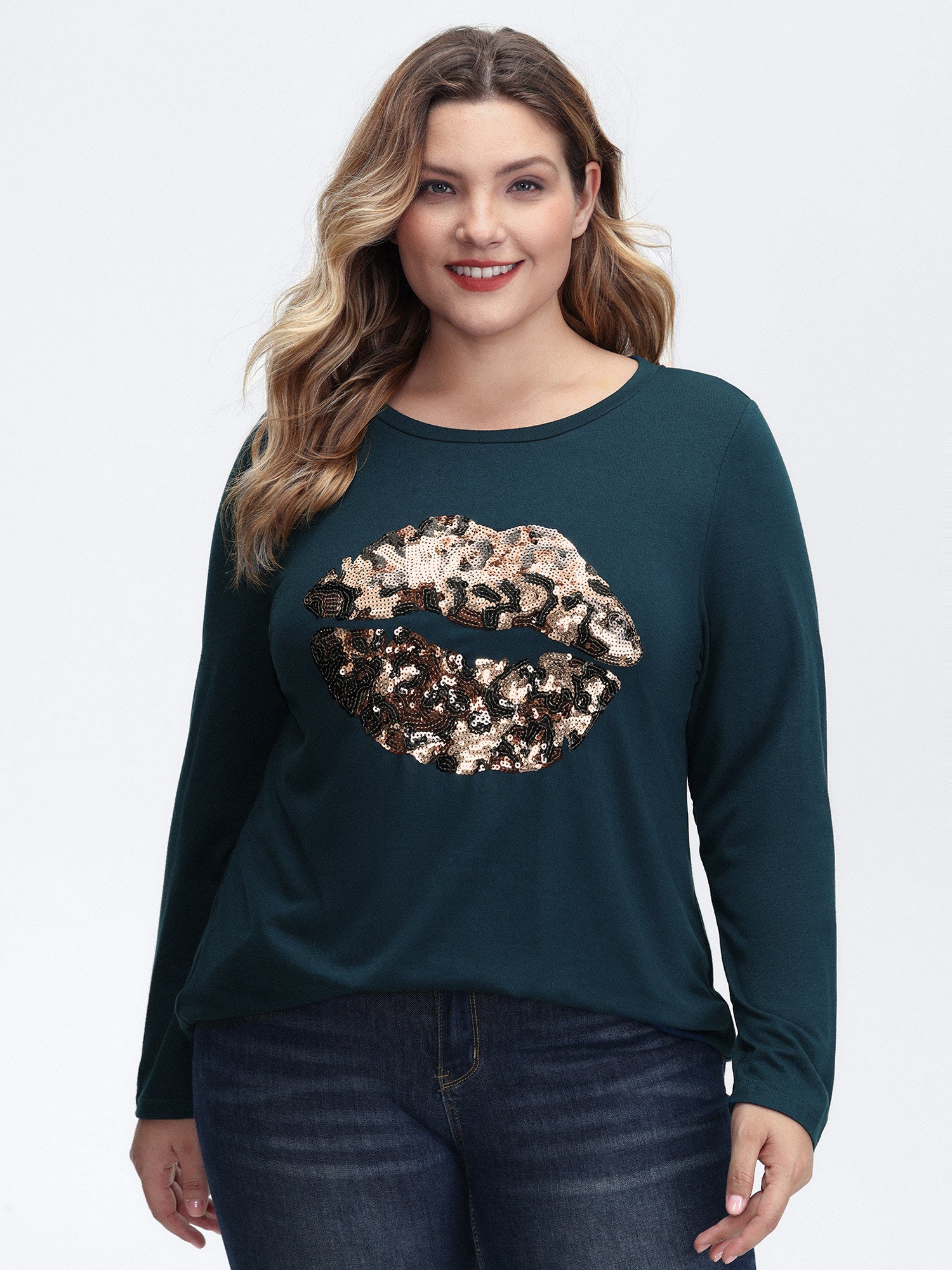 Supersoft Embroidered Leopard Lips Sequin T-Shirt