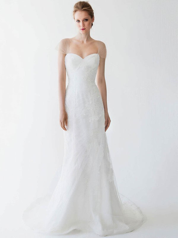 Sexy Mermaid Sweetheart Tulle Sweep Train Lace Wedding Dresses