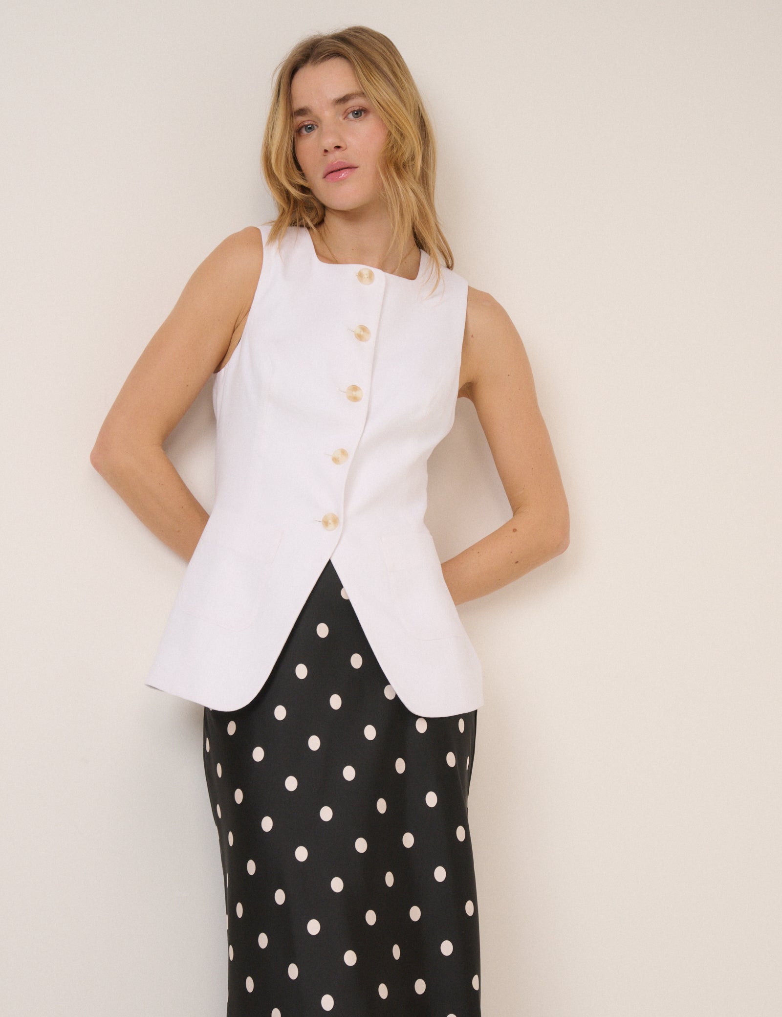 White Linen-Rich Tailored Longline Waistcoat