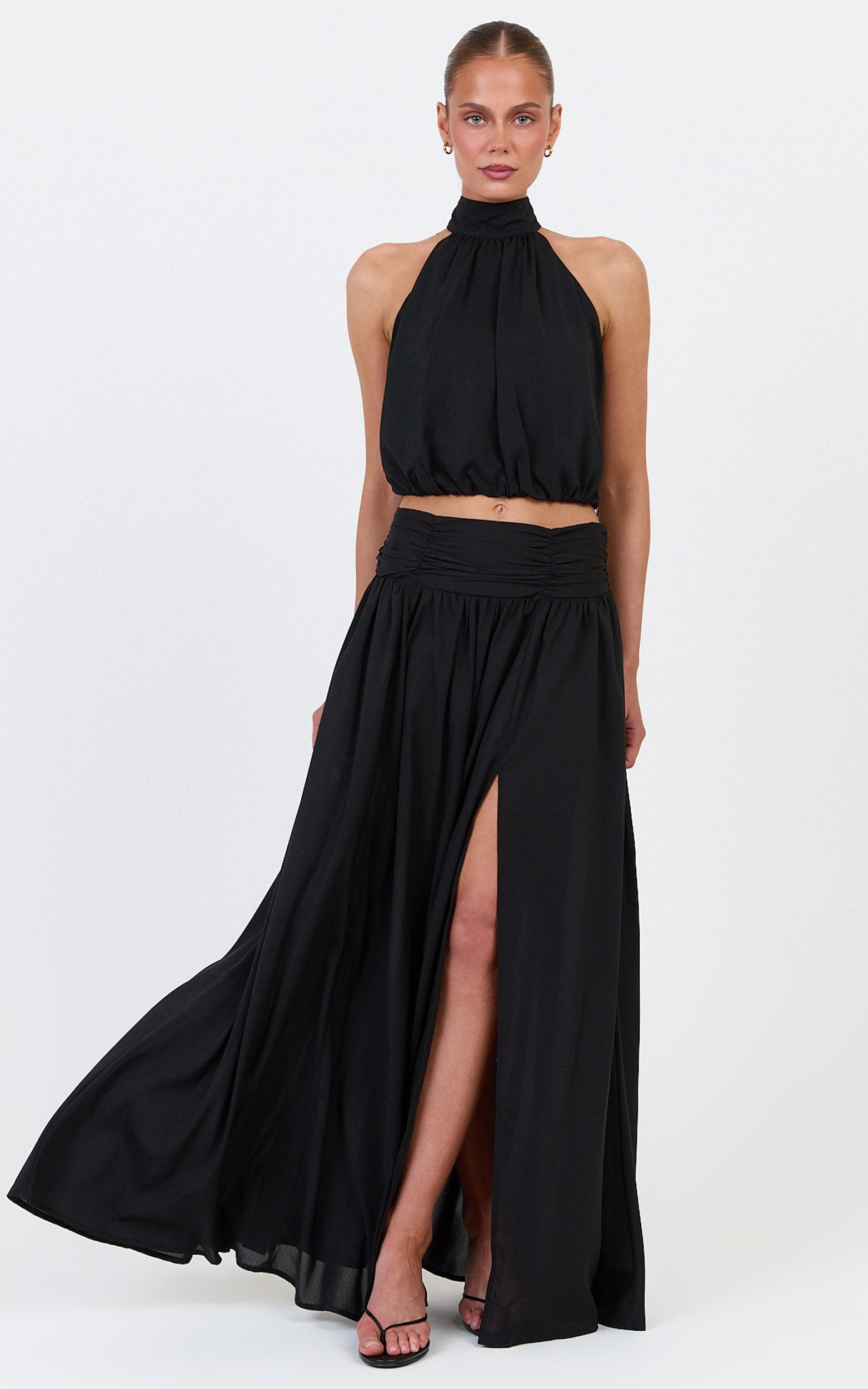 Melanie Maxi Skirt - Gathered Yoke Skirt in Black