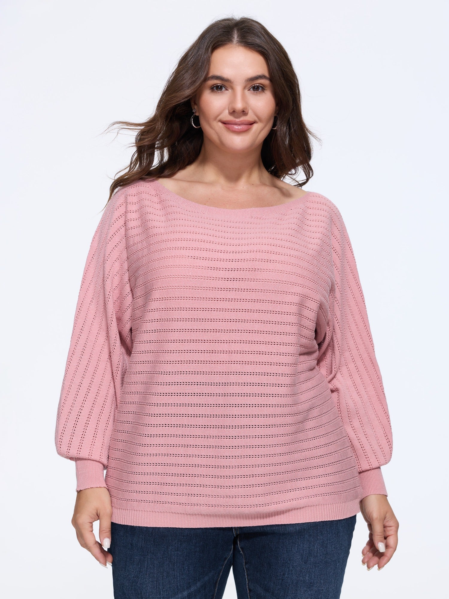 Boat Neck Eyelet Stripe Casual Pullover