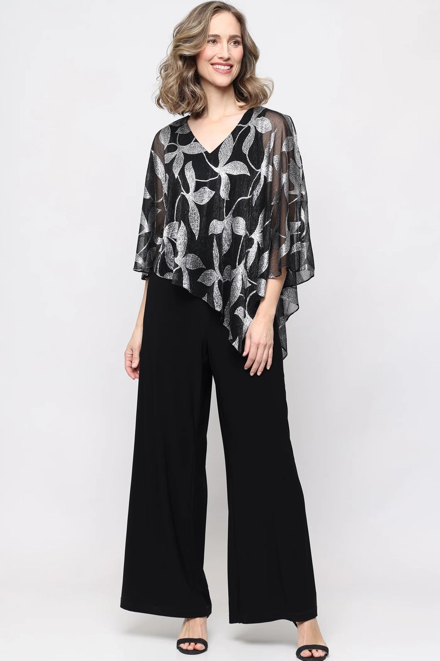 S.L. Fashions Dresses (SLNY) 9179518 V-Neckline Leaf Overlay Jumpsuit