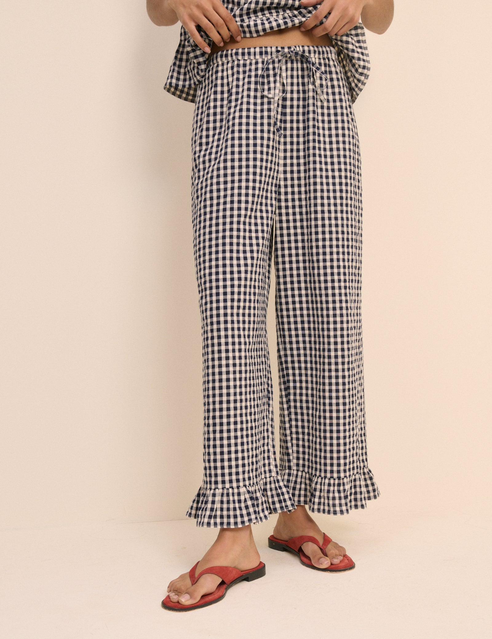 Navy Gingham Wide Leg Sia Trousers