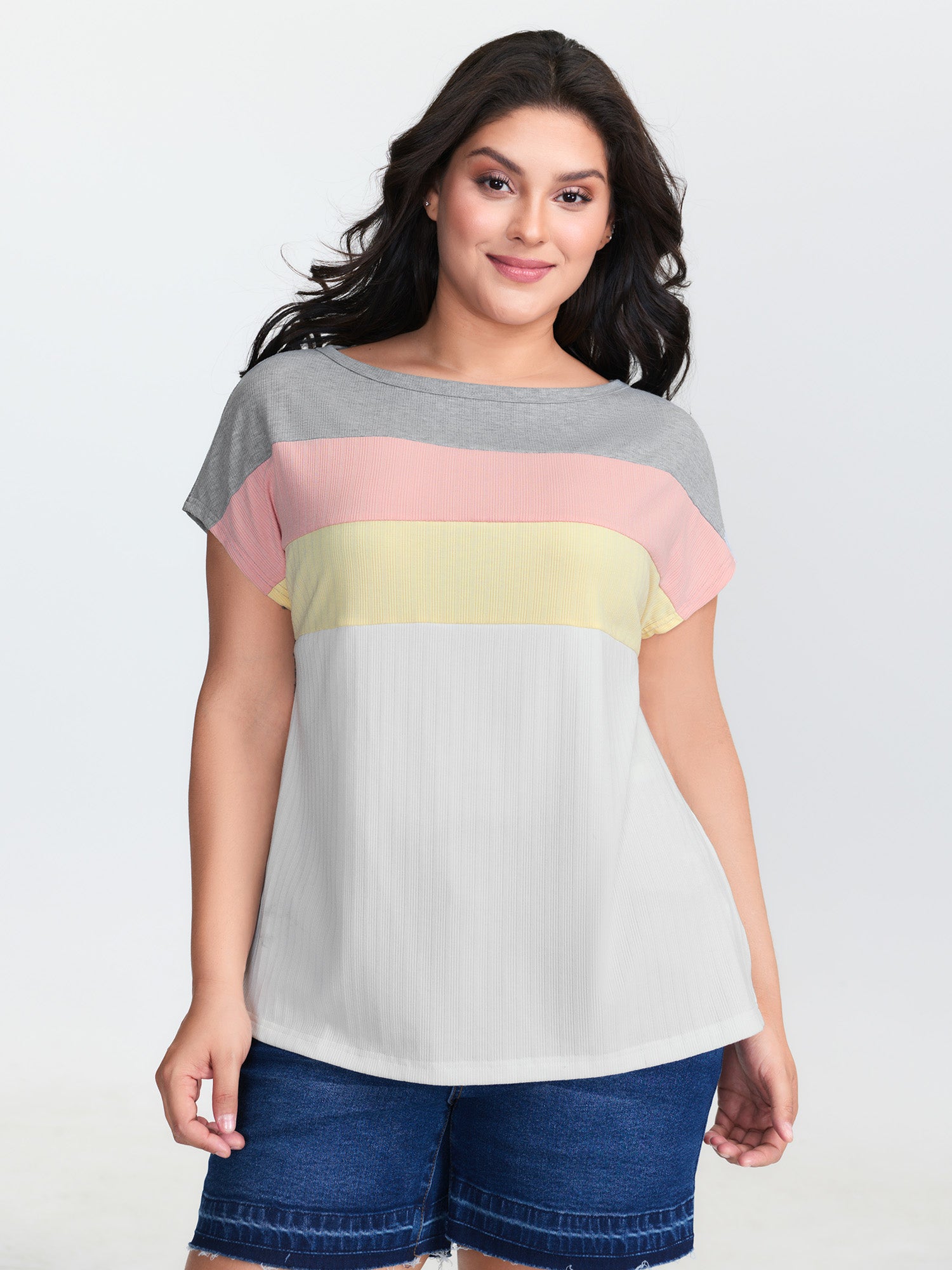 Color Stripe Boat Neck T-Shirt