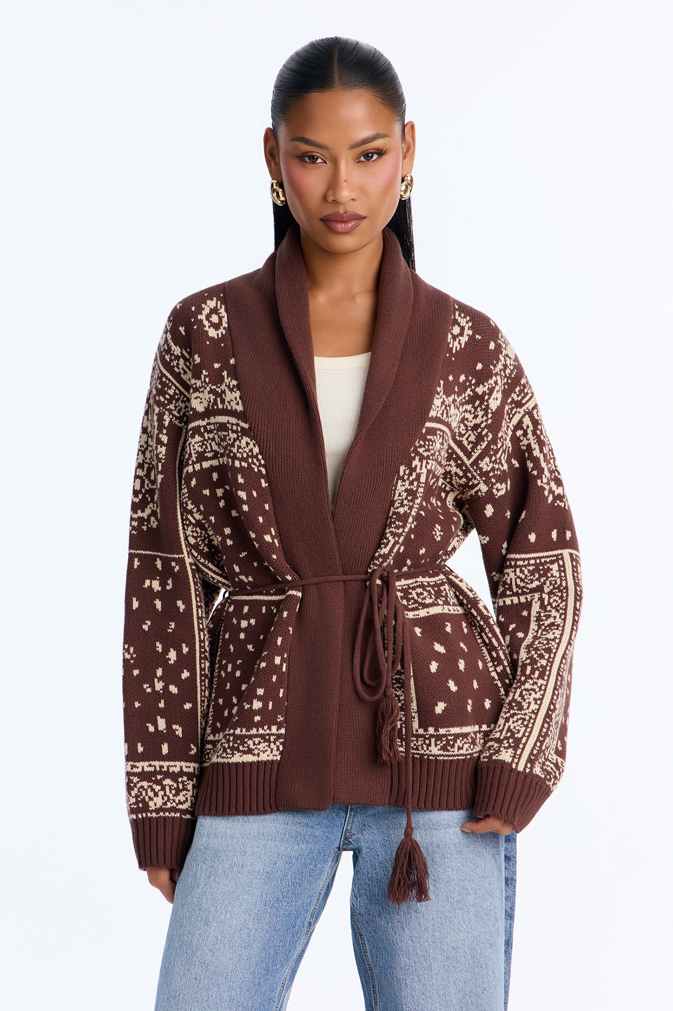 Nashville Day Printed Cardigan - Brown/combo