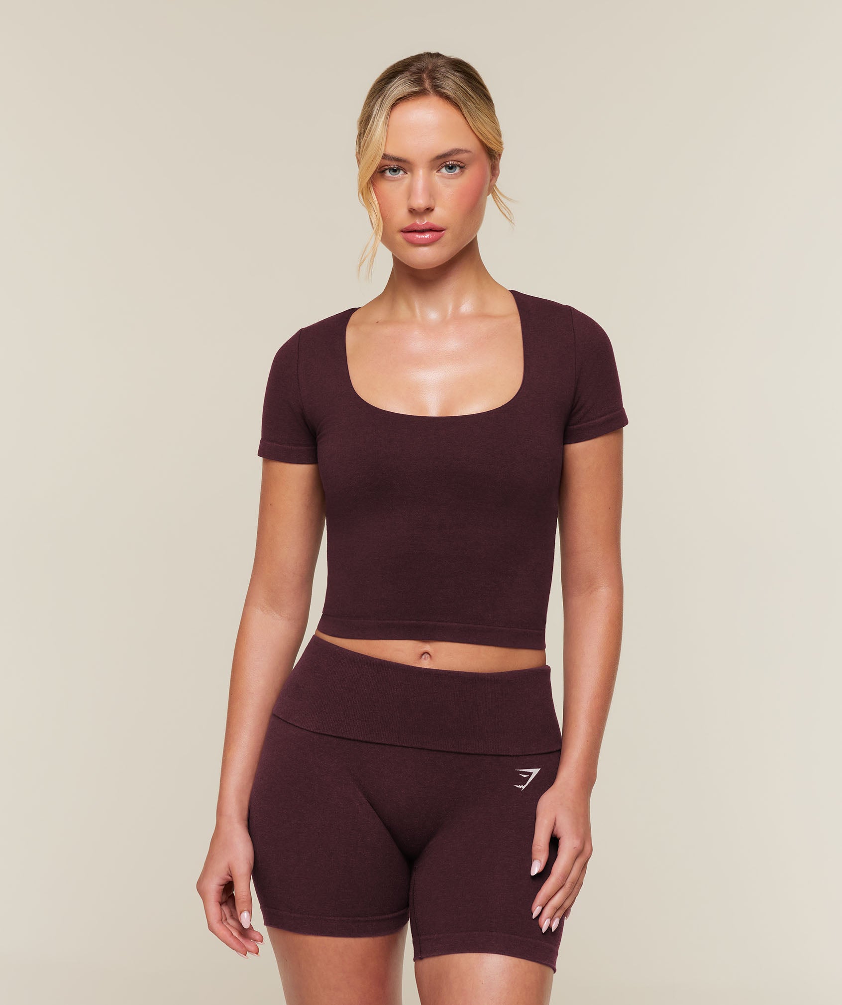 Gymshark CottonMove™ Midi Short Sleeve Top - Calm Purple Marl