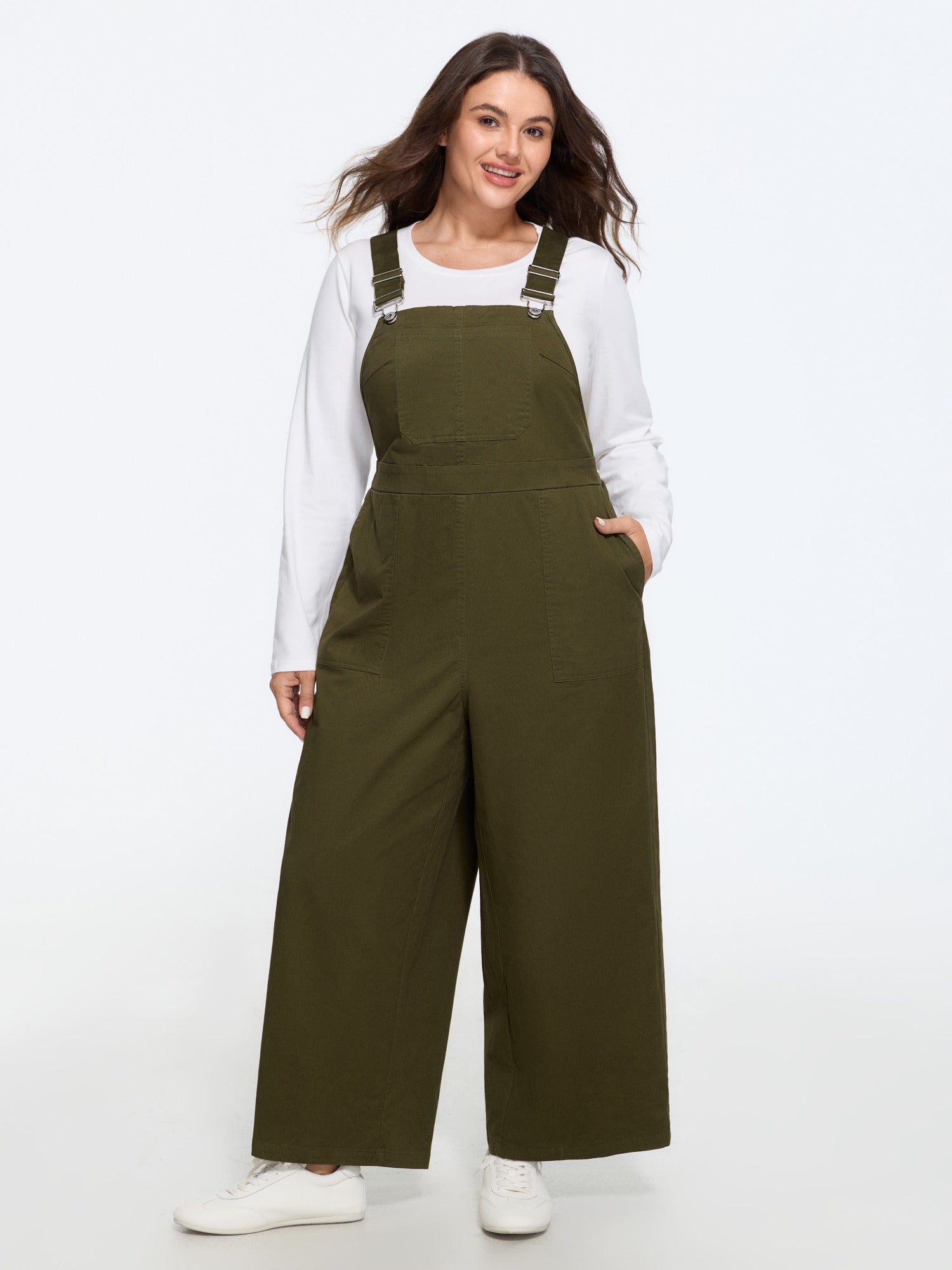 Cotton Adjustable Strap Pocket Straight Leg Jumpsuit