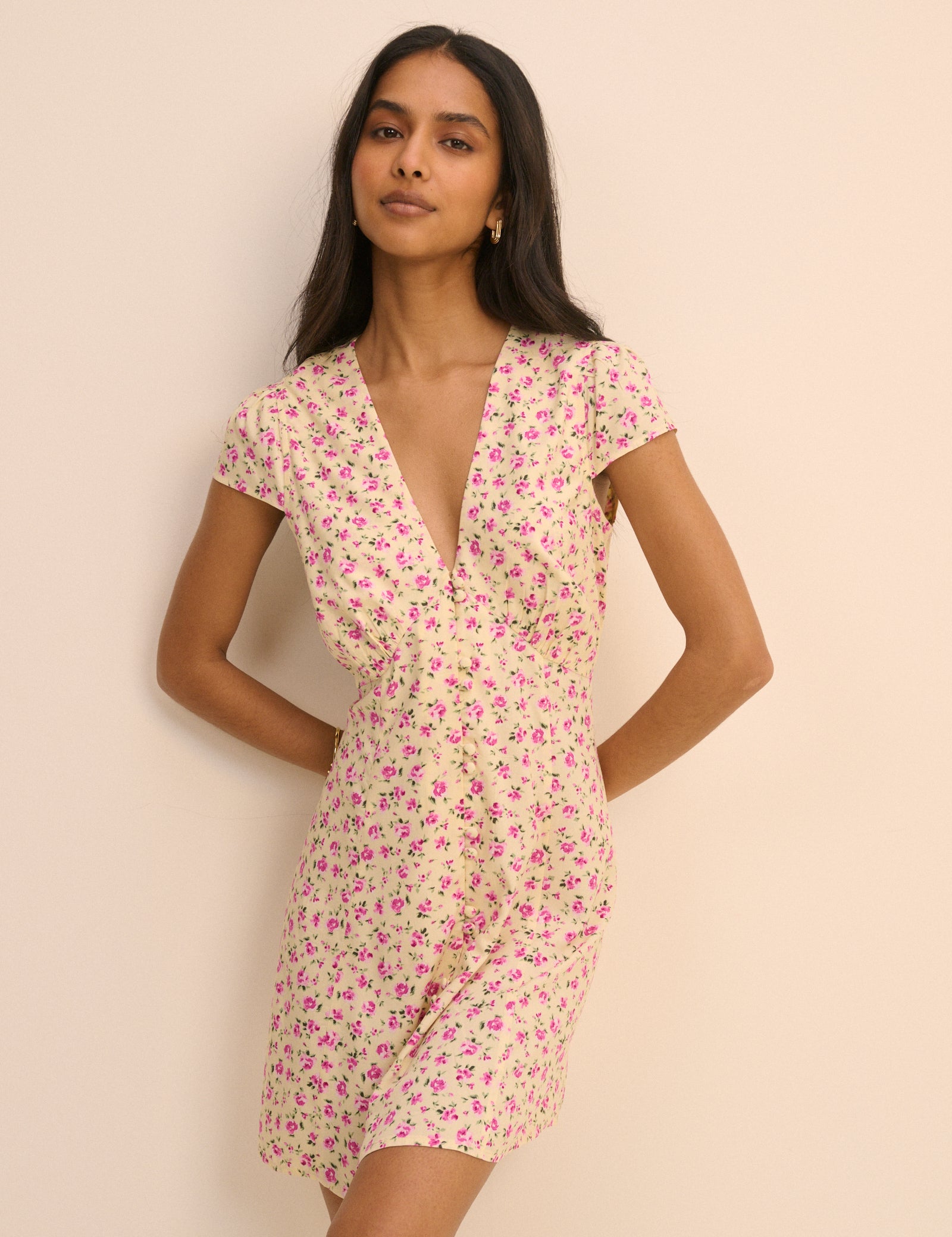 Cream and Pink Ditsy Floral Avery Mini Dress