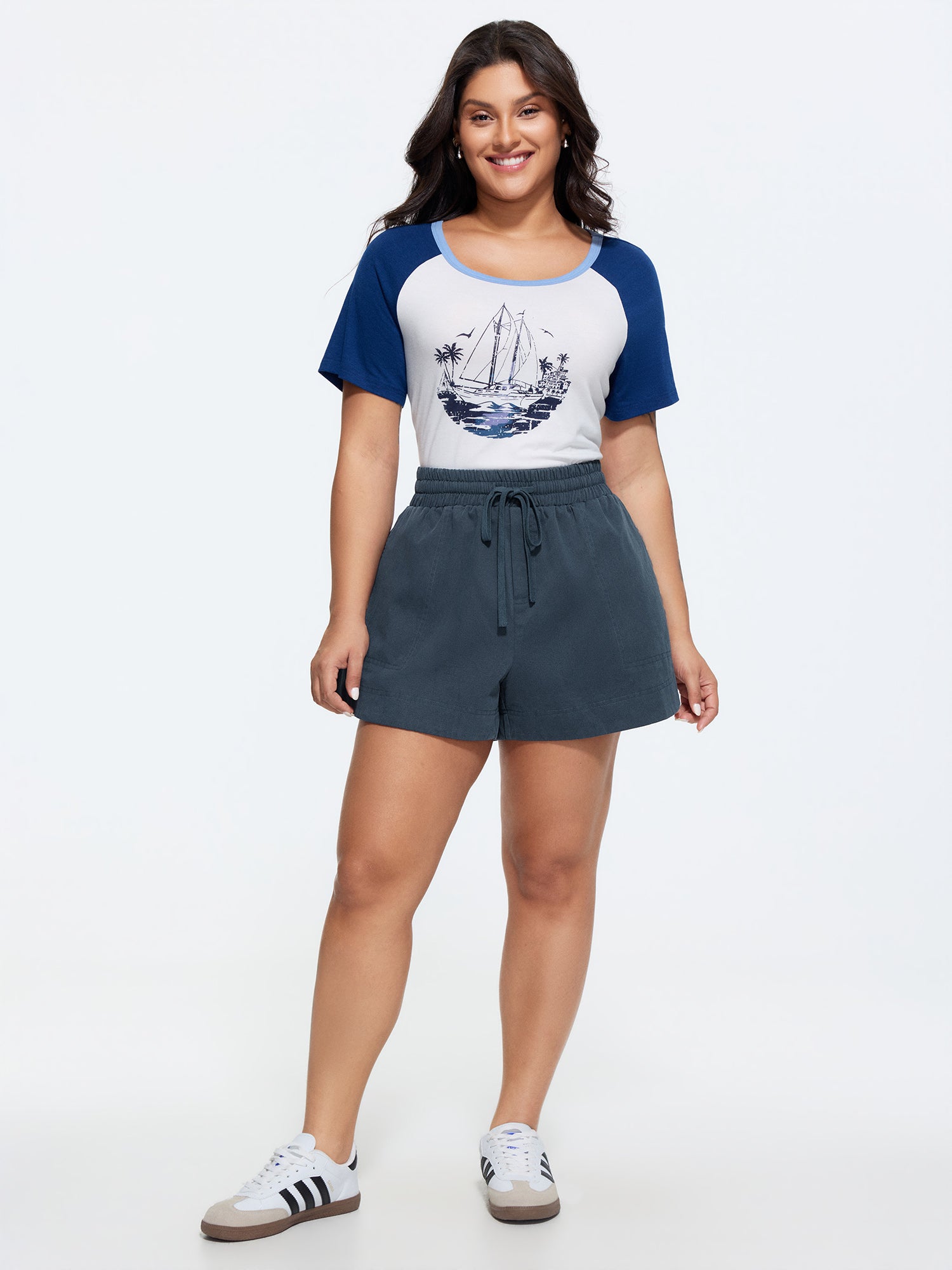 Cotton Drawstring Waist Straight-Leg Shorts