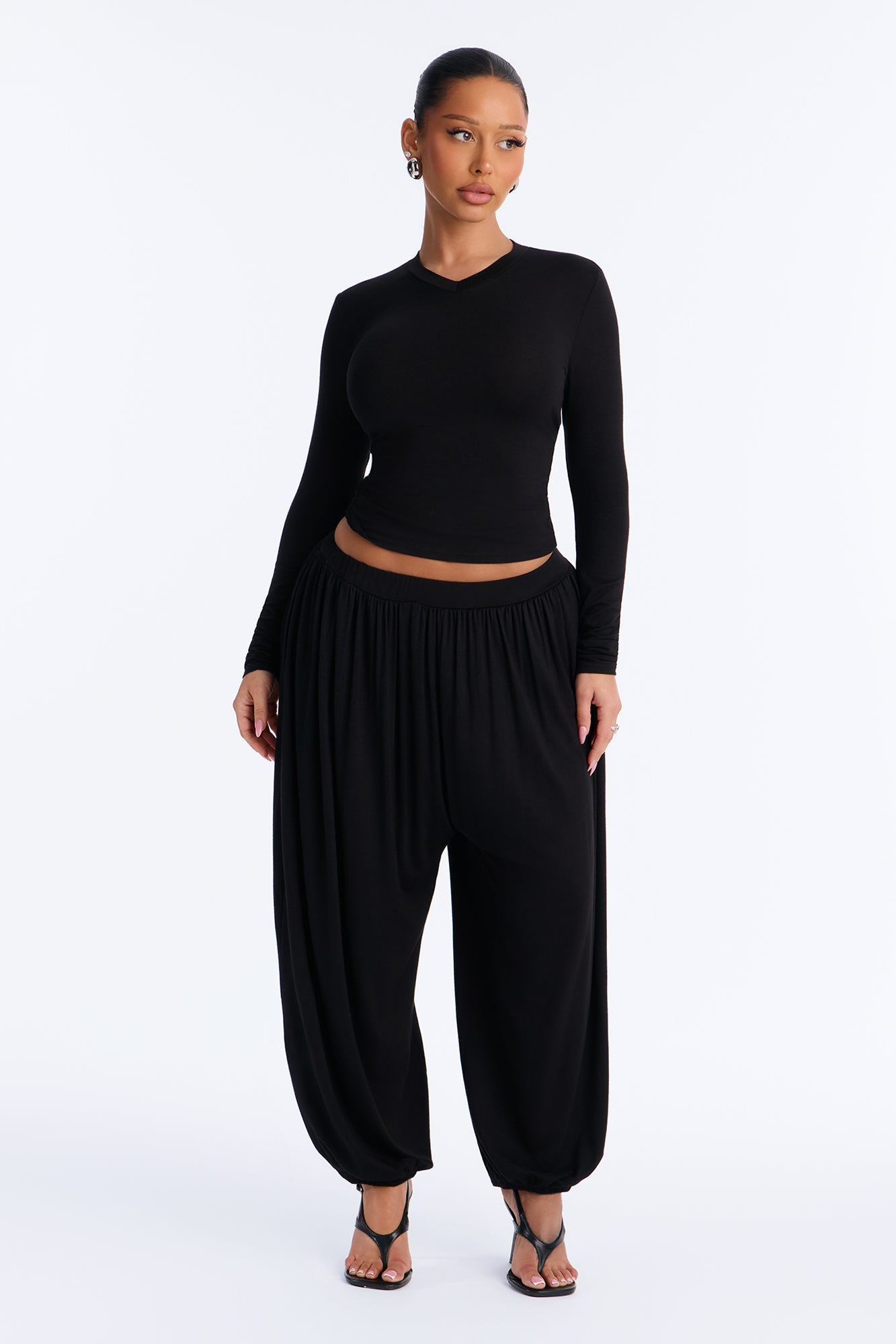 Carmela Balloon Leg Pant Set - Black