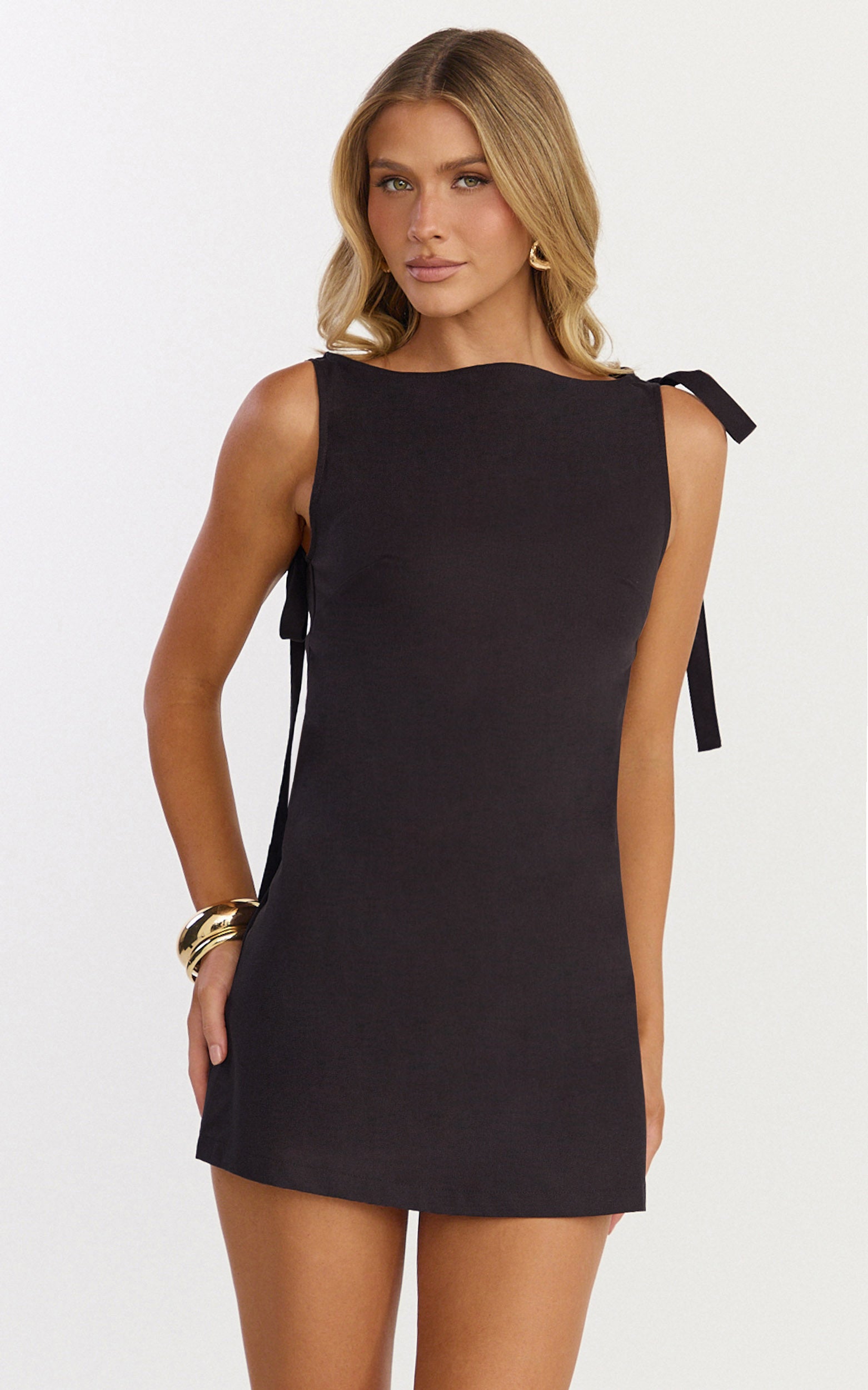 Isla Mini Dress - Sleeveless Bow Back Mini Dress in Dark Chocolate