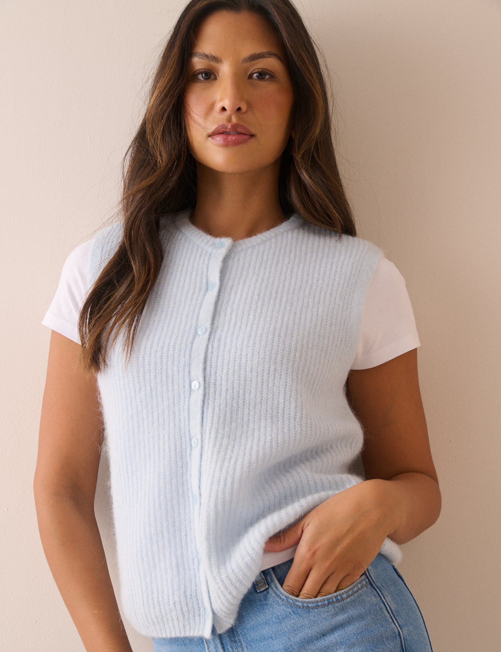 Light Blue Ribbed Knit Vest