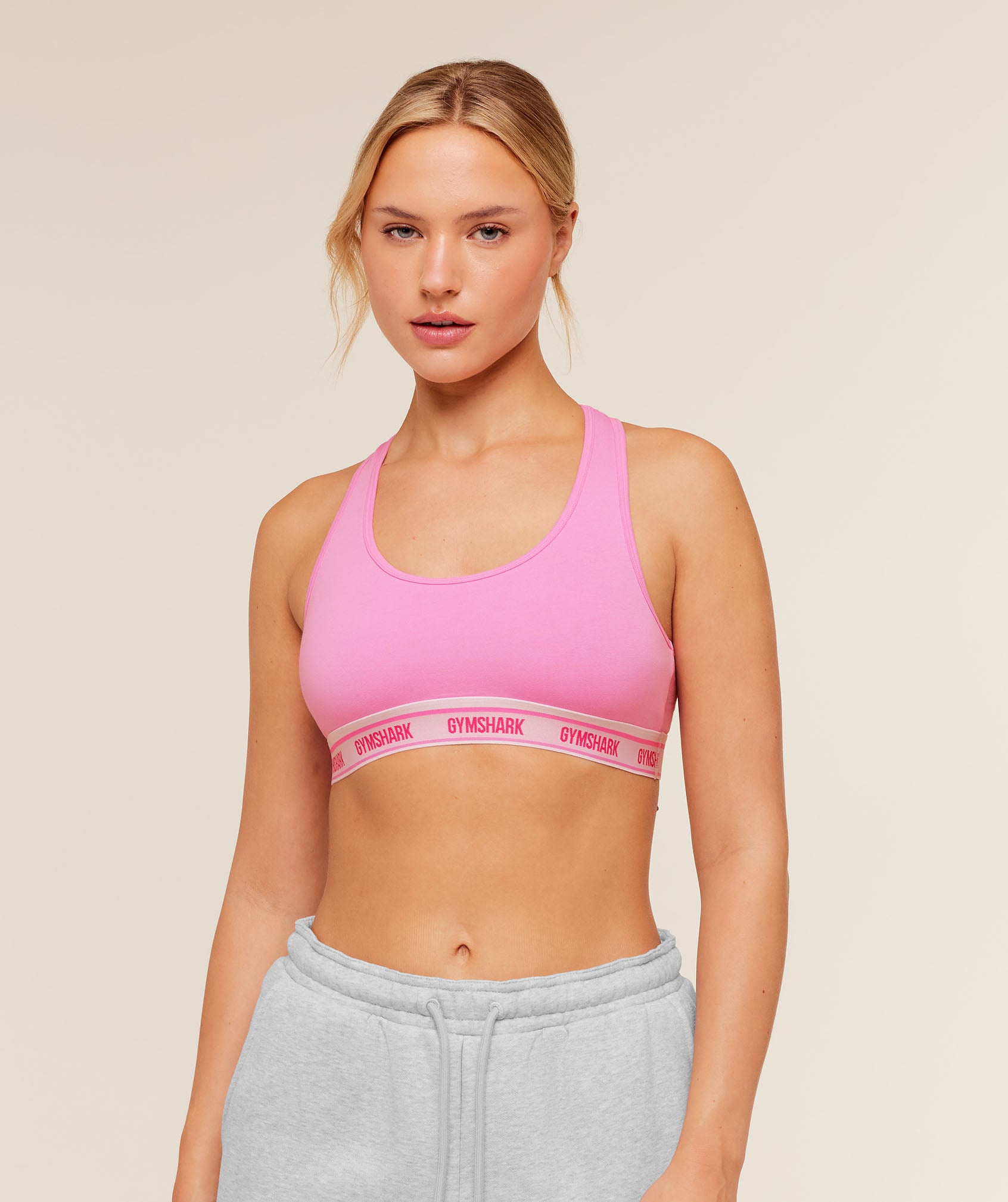 Gymshark Elastic Branded Racerback Cotton Bralette - Focus Pink