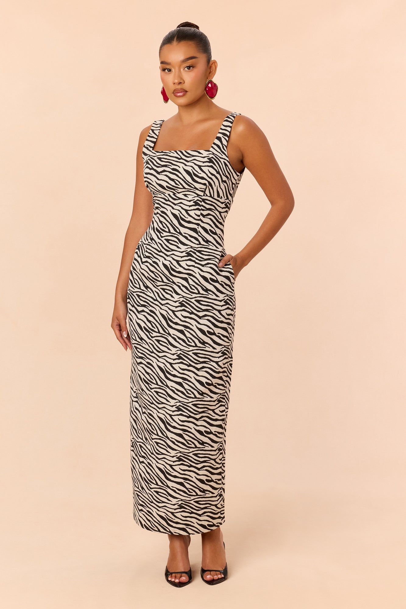 All Mine Zebra Maxi Dress - White/Black