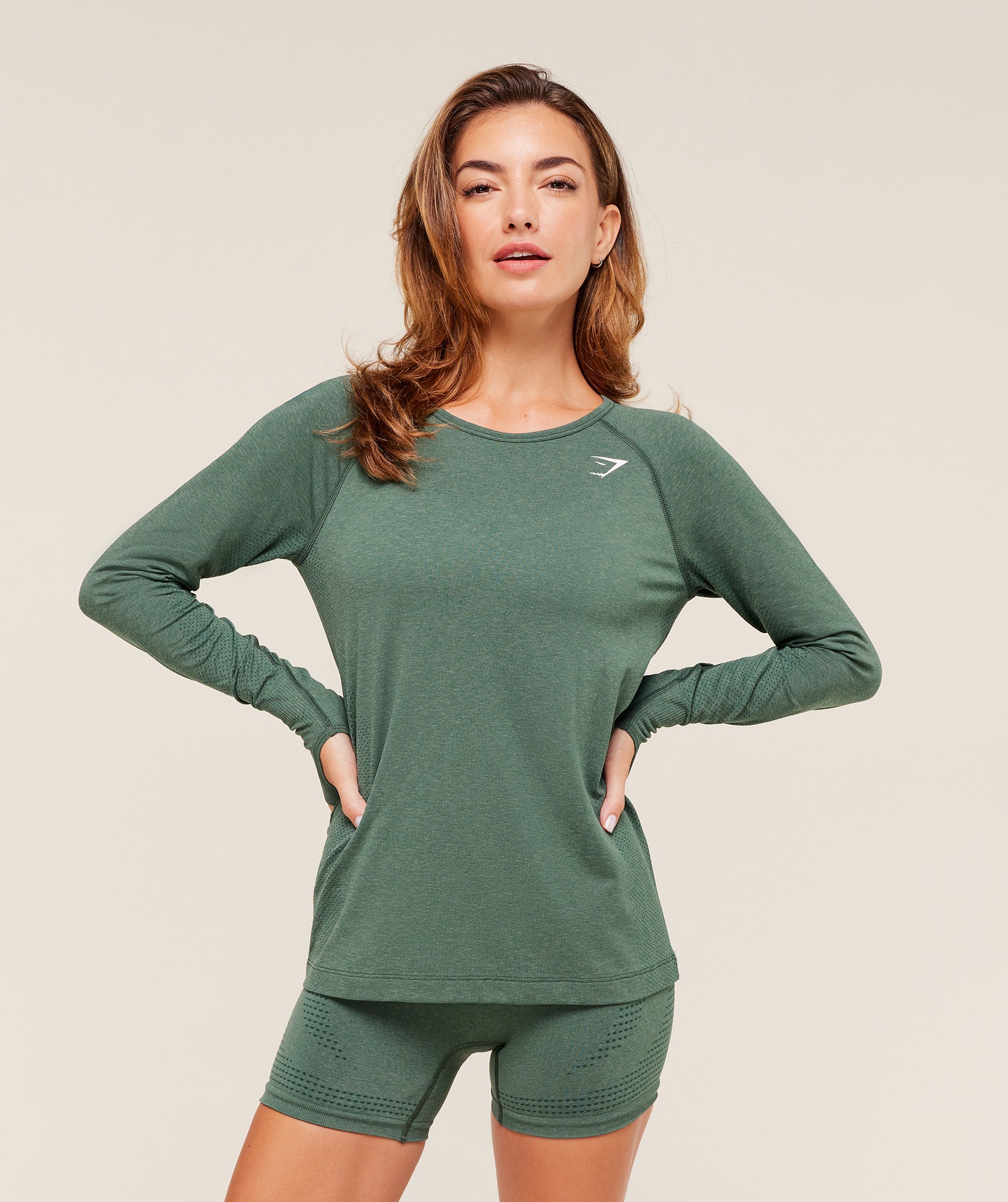 Gymshark Vital Seamless 2.0 Light Long Sleeve Top - Obsidian Green Marl