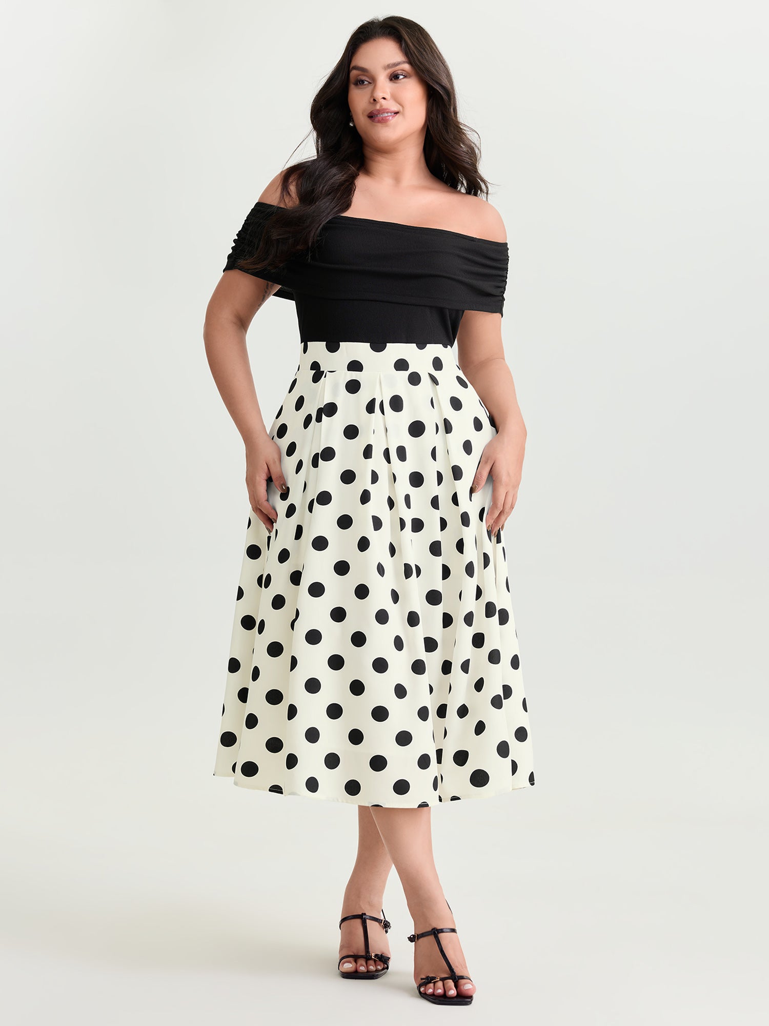 Polka Dot Charm Off-Shoulder Midi Dress