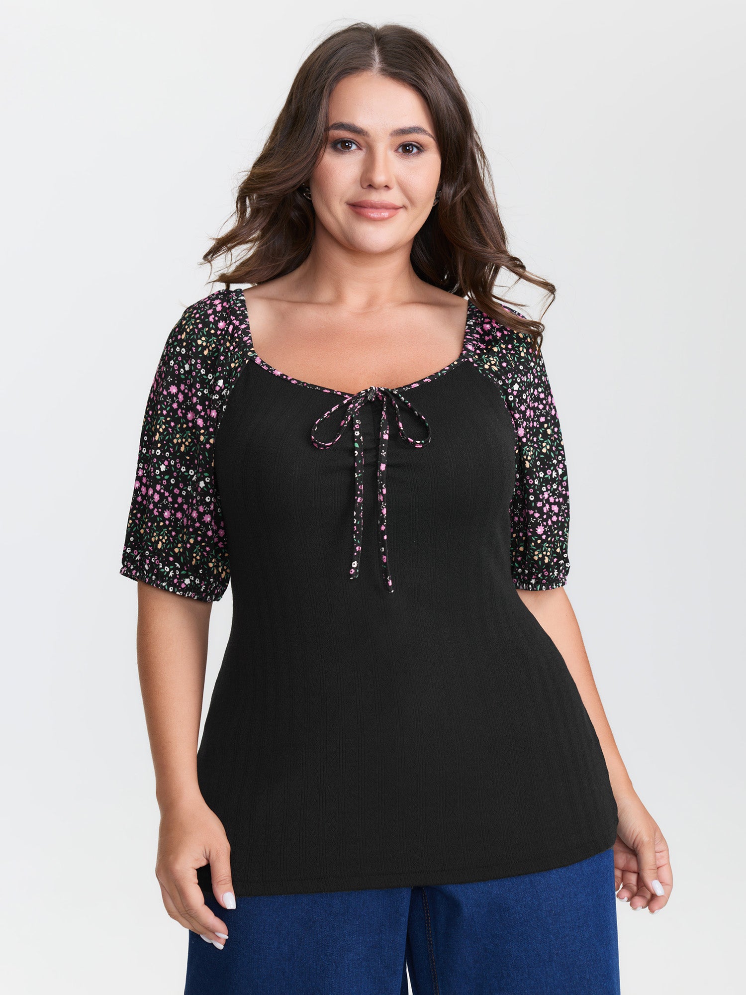 Floral Print Color Contrast T-Shirt