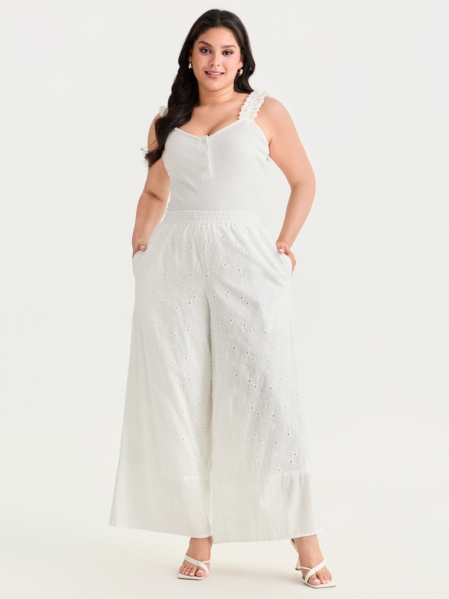 Cotton Textured Pocket Wide Leg Pants
