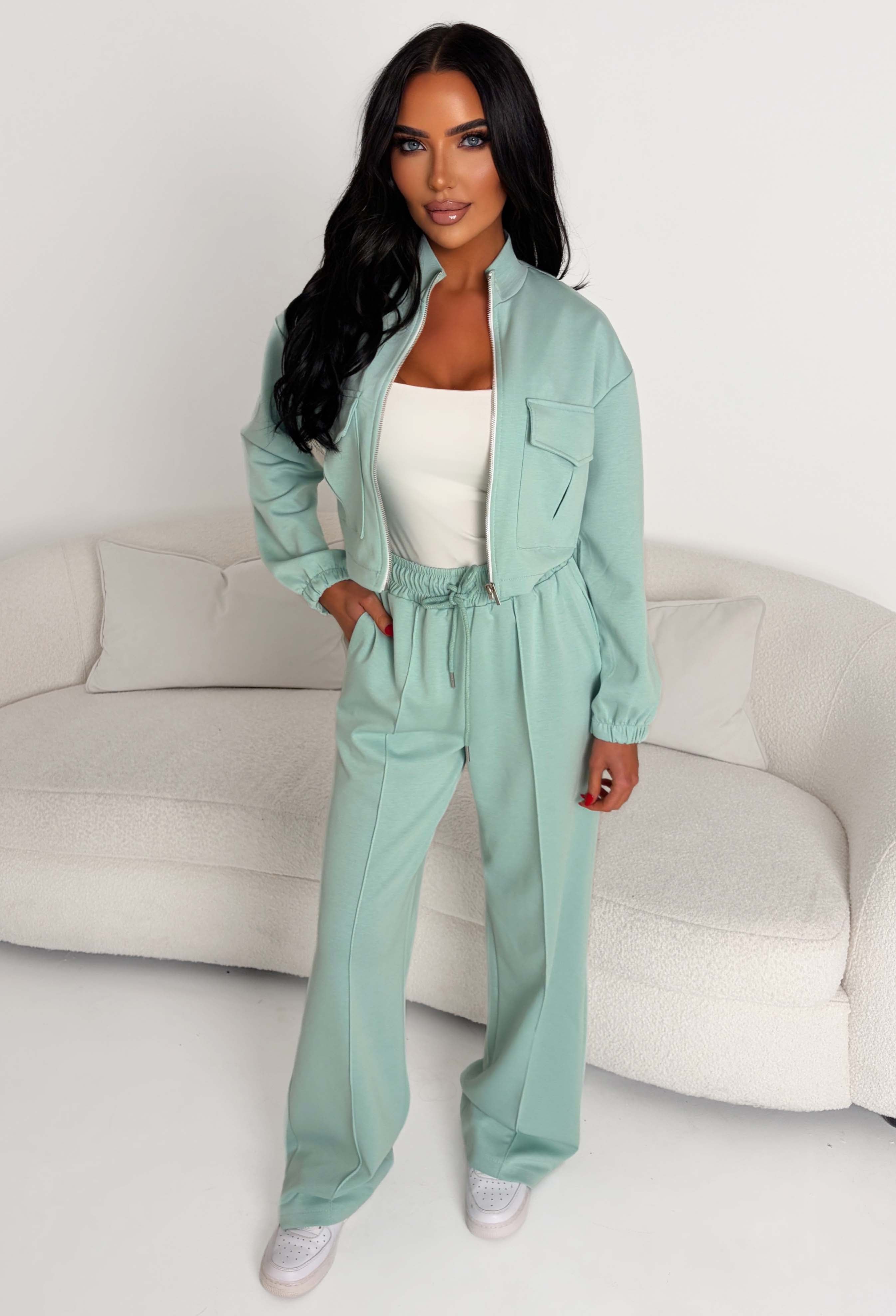 Rest Mode Green Zip Up Pocket Lounge Co-ord