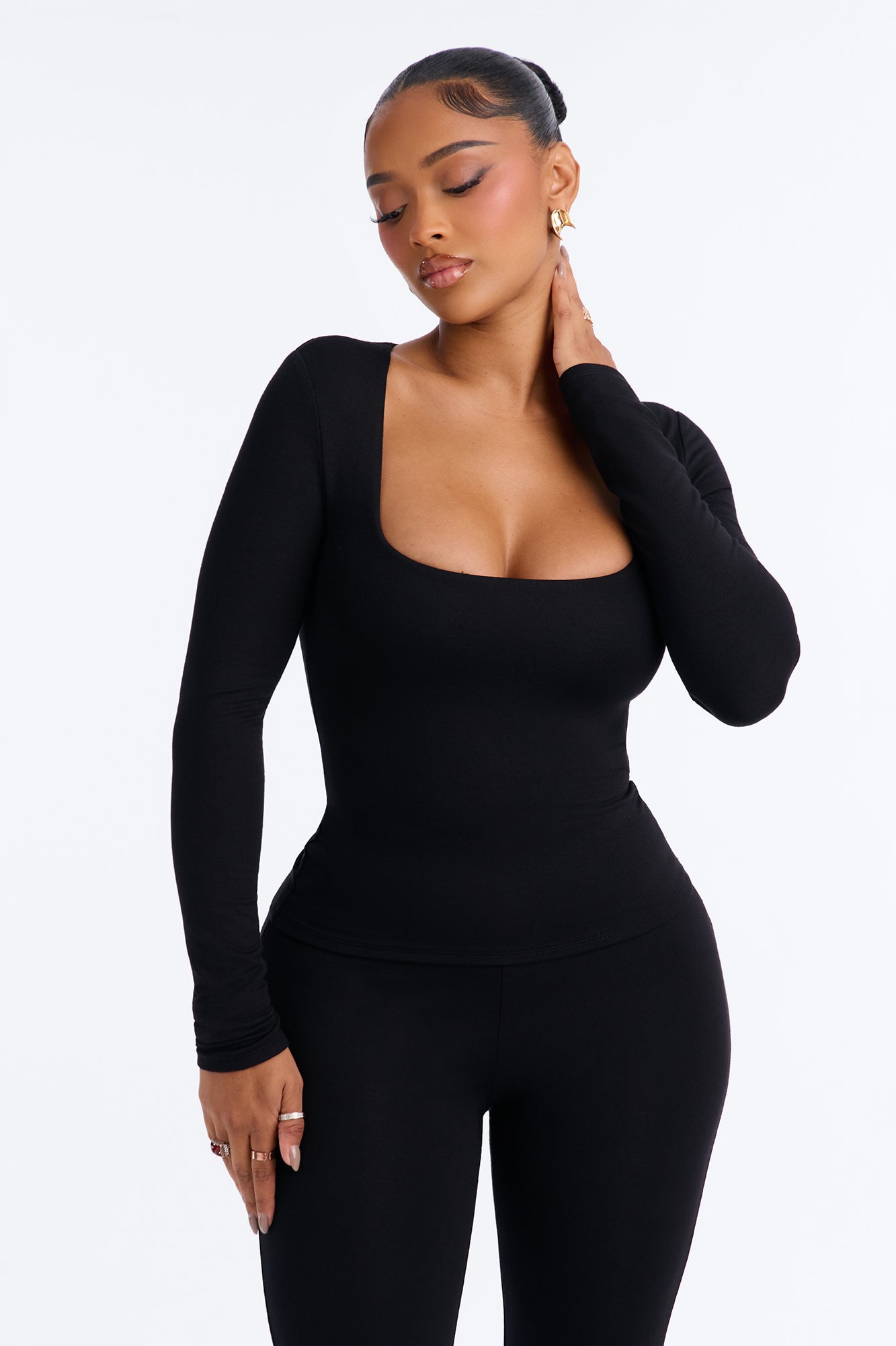 Sierra Premium Modal Scoop Neck Long Sleeve Top - Black