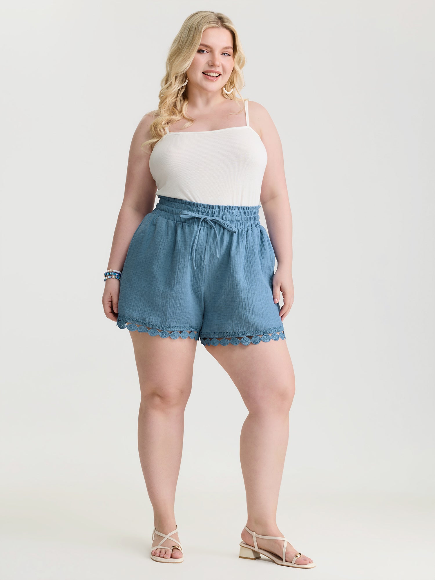 Pure Cotton Textured Lace Trim Shorts