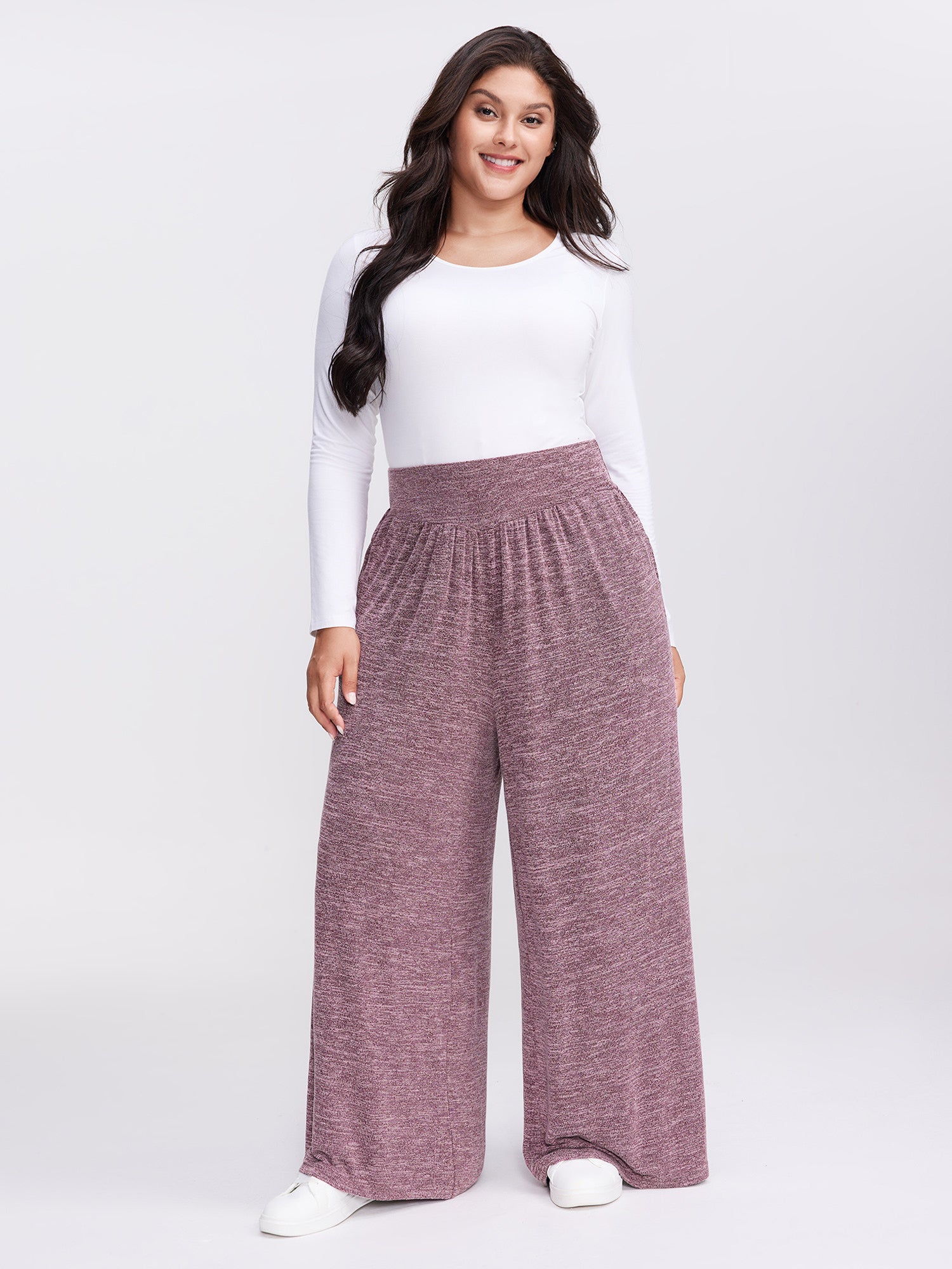 Color-Mix Knit Wide Waistband Pants