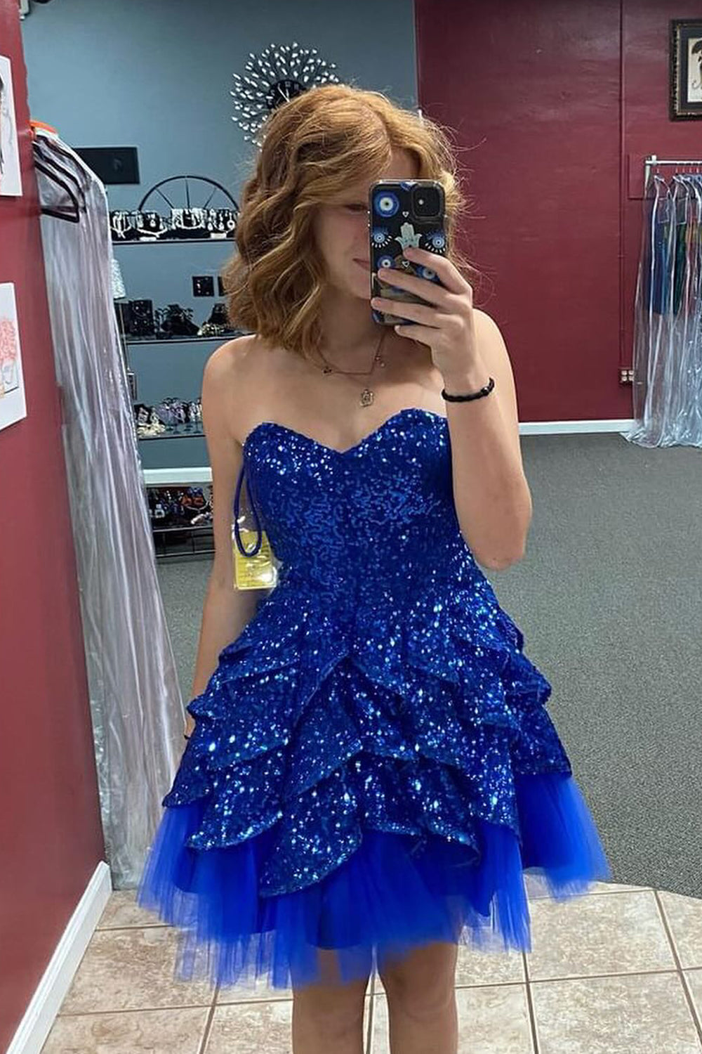 Sparkly Royal Blue Ruffled Strapless Short Homecoming Dress/Mini Dress