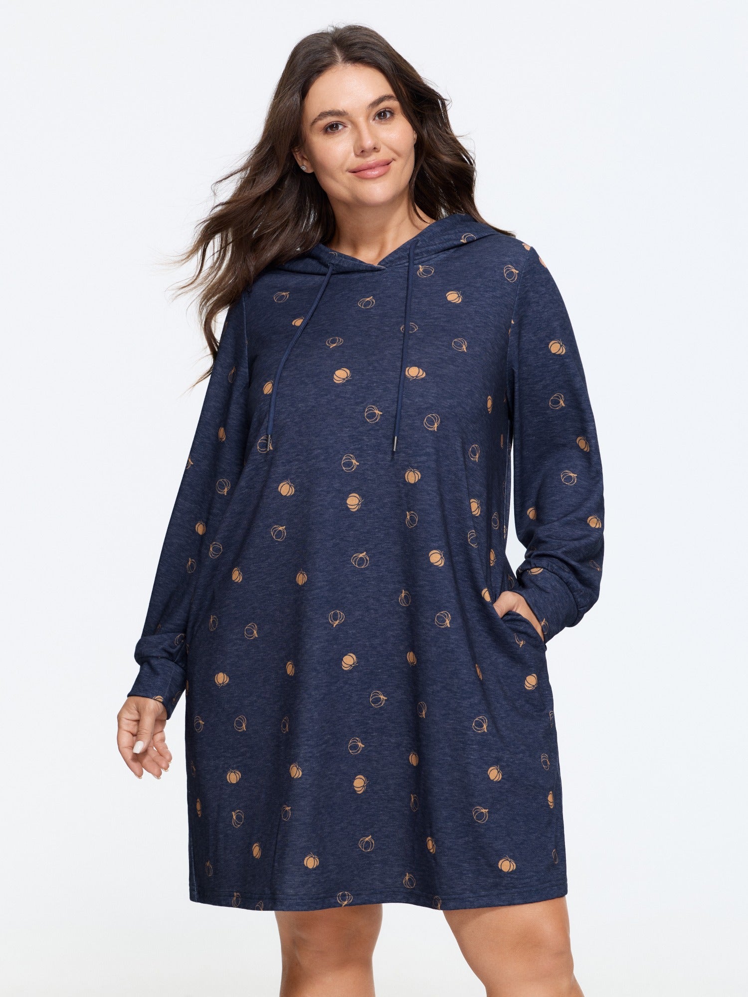 Pumpkin Print Pocket Hooded Mini Dress