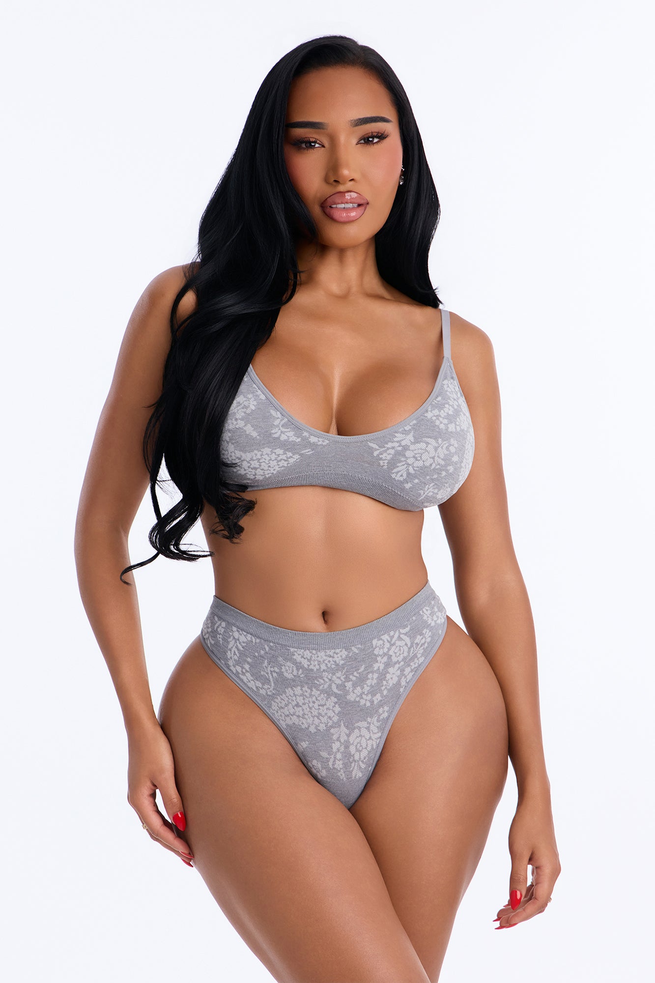 Seamless Jacquard Print Thong Panty - Heather Grey