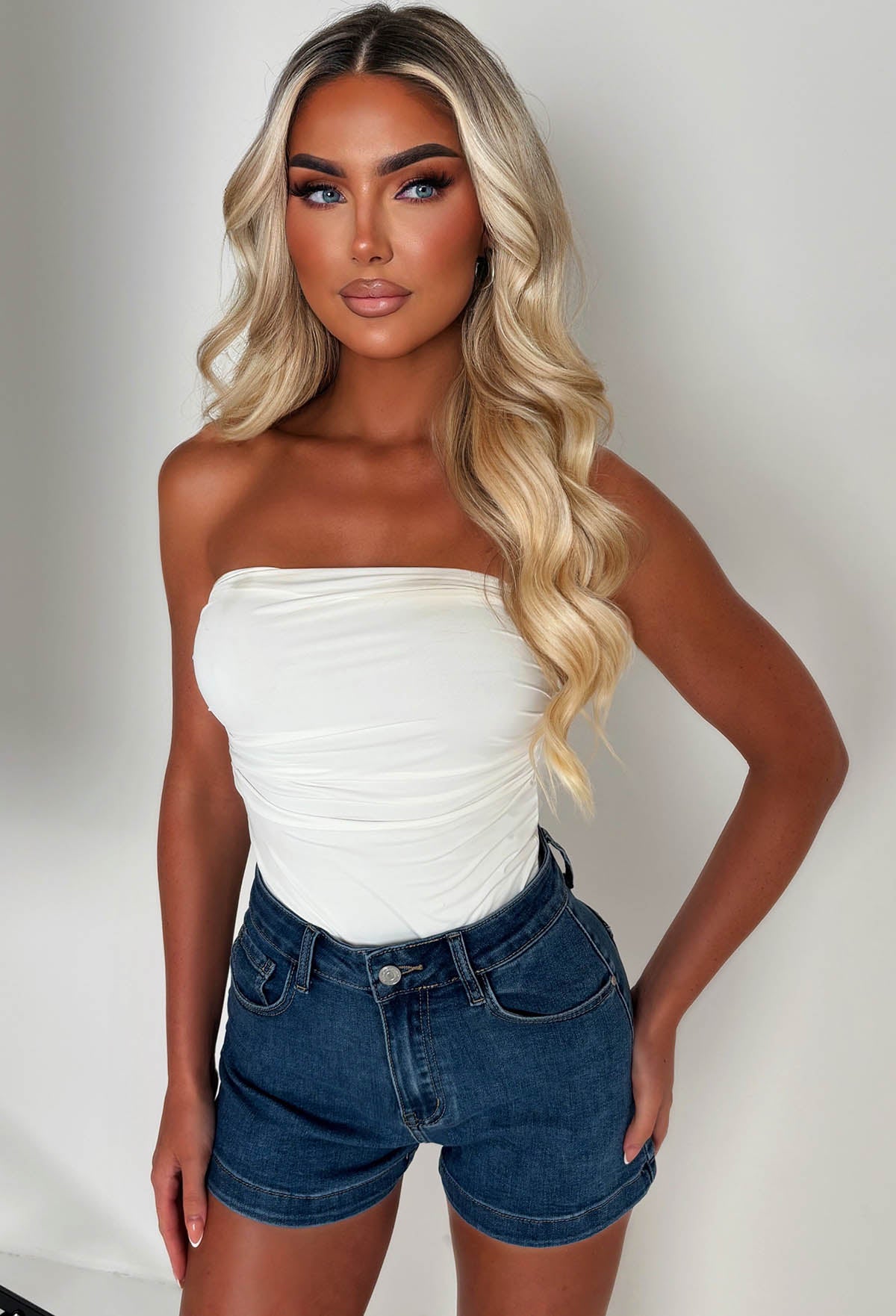 Roz Mid Wash Stretch Denim Shorts