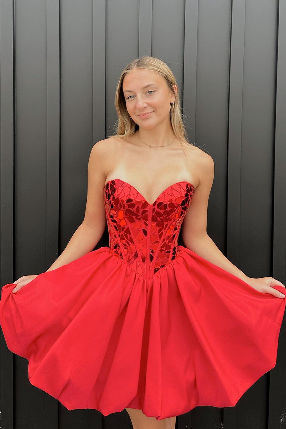 Sparkly Red A-Line Mirror Short Homecoming Dress/Mini Dress