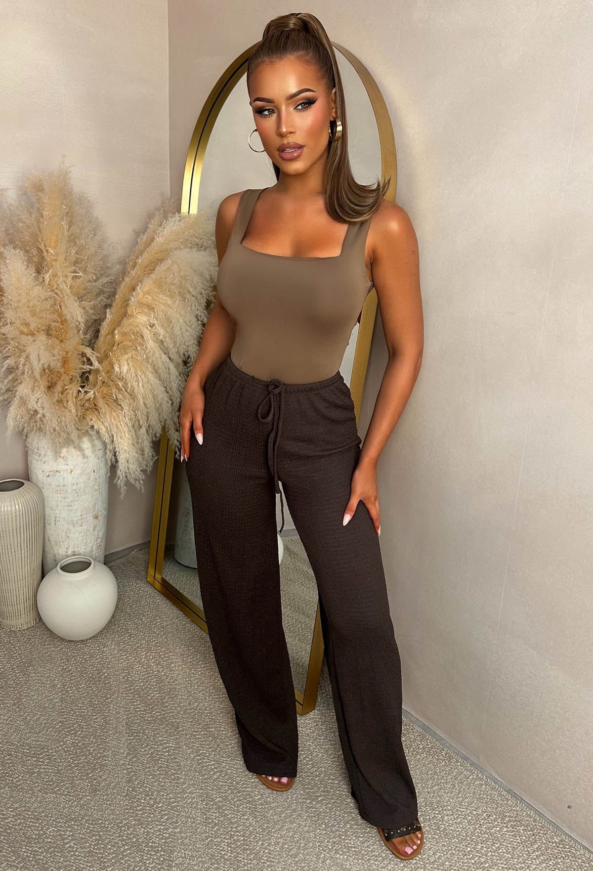Wait For It Brown Elasticated Drawstring Trousers