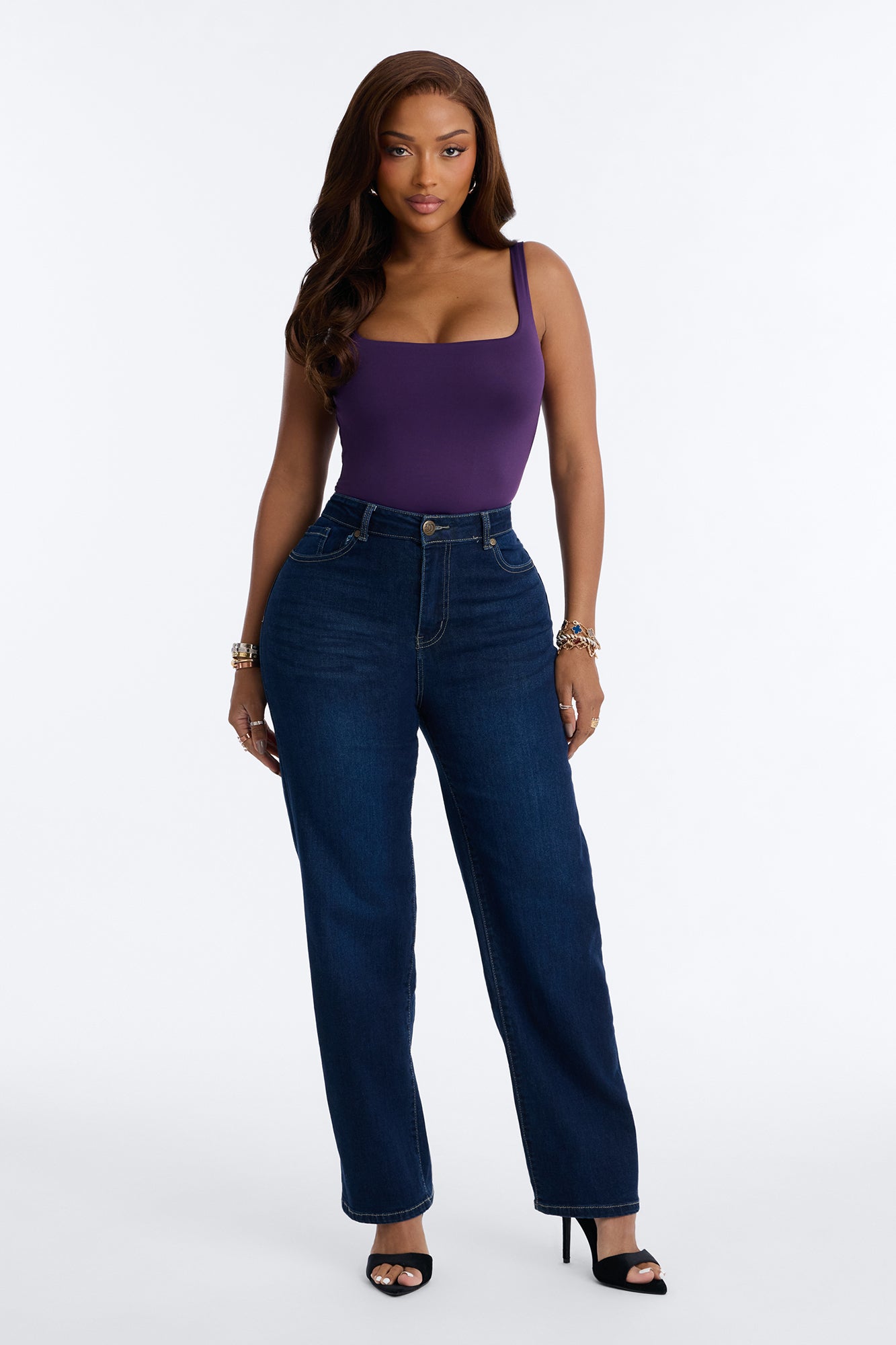 Jessica High Rise Basic Stretch Straight Leg Jeans - Dark Wash