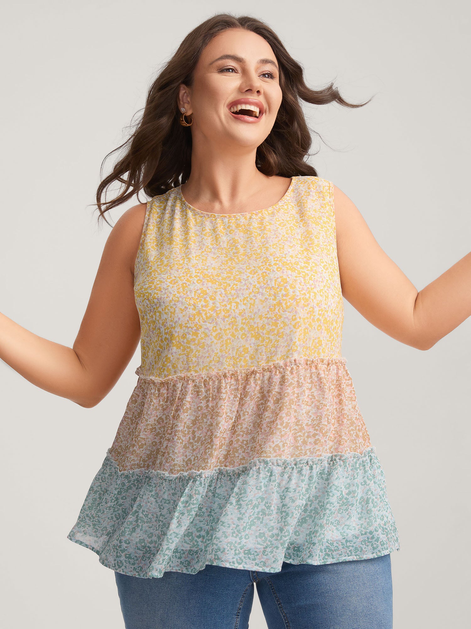 Chiffon Color Block Tiered Tank Top