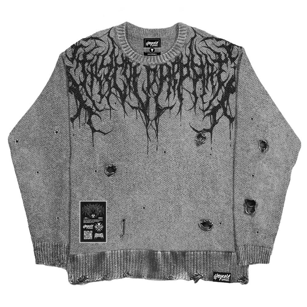 Reign Of Blood (Grey Bleached) - Knit Sweater (600GSM)