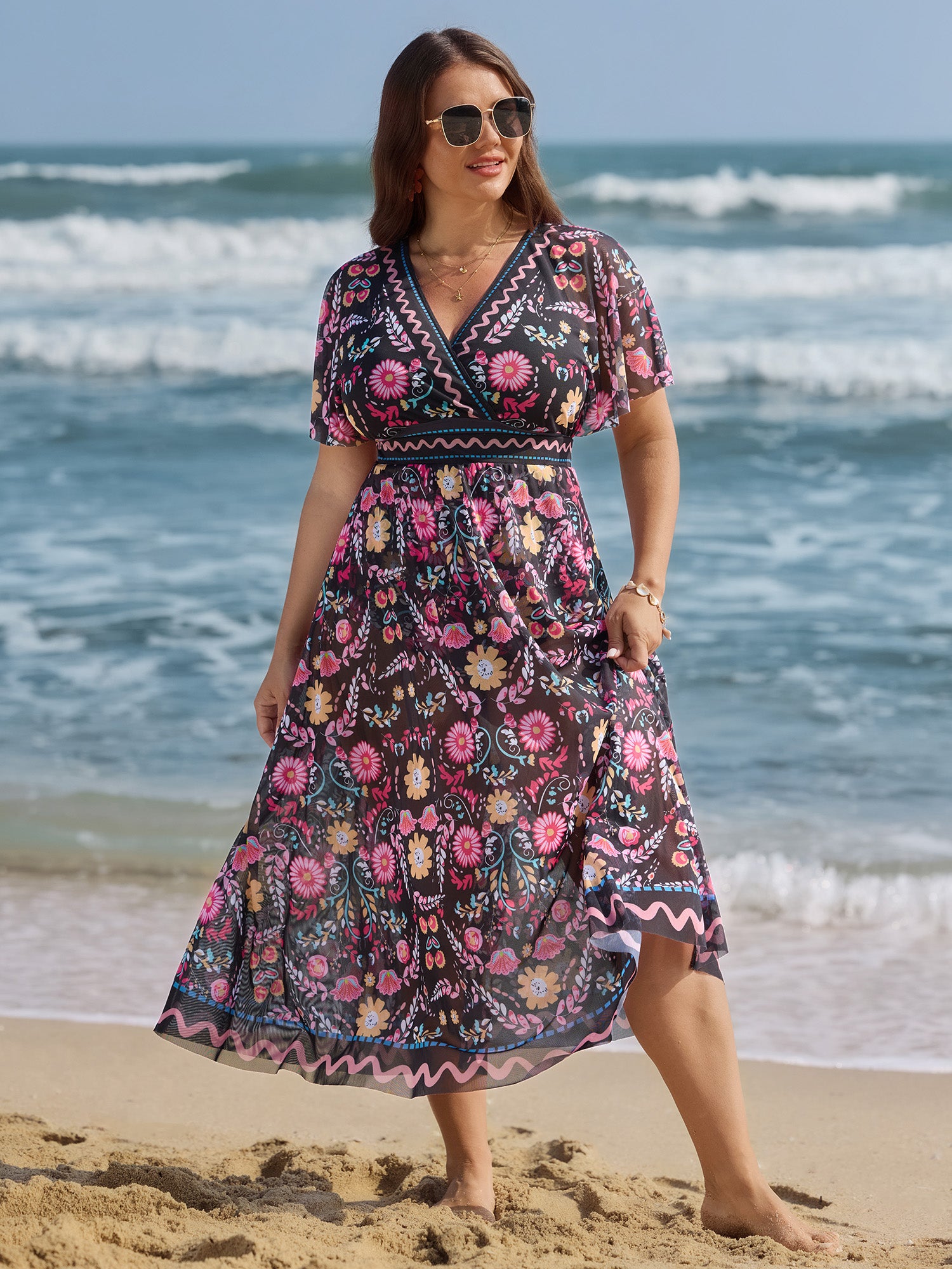 Sarong Set Floral Print One-Piece Swimsuit