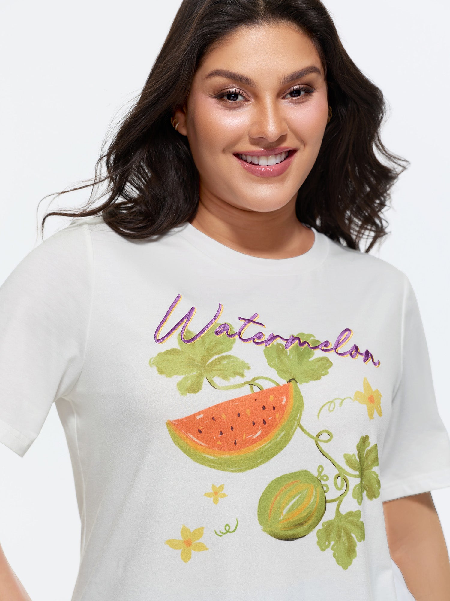 Supersoft Juicy Watermelon Embroidered Round Neck T-Shirt
