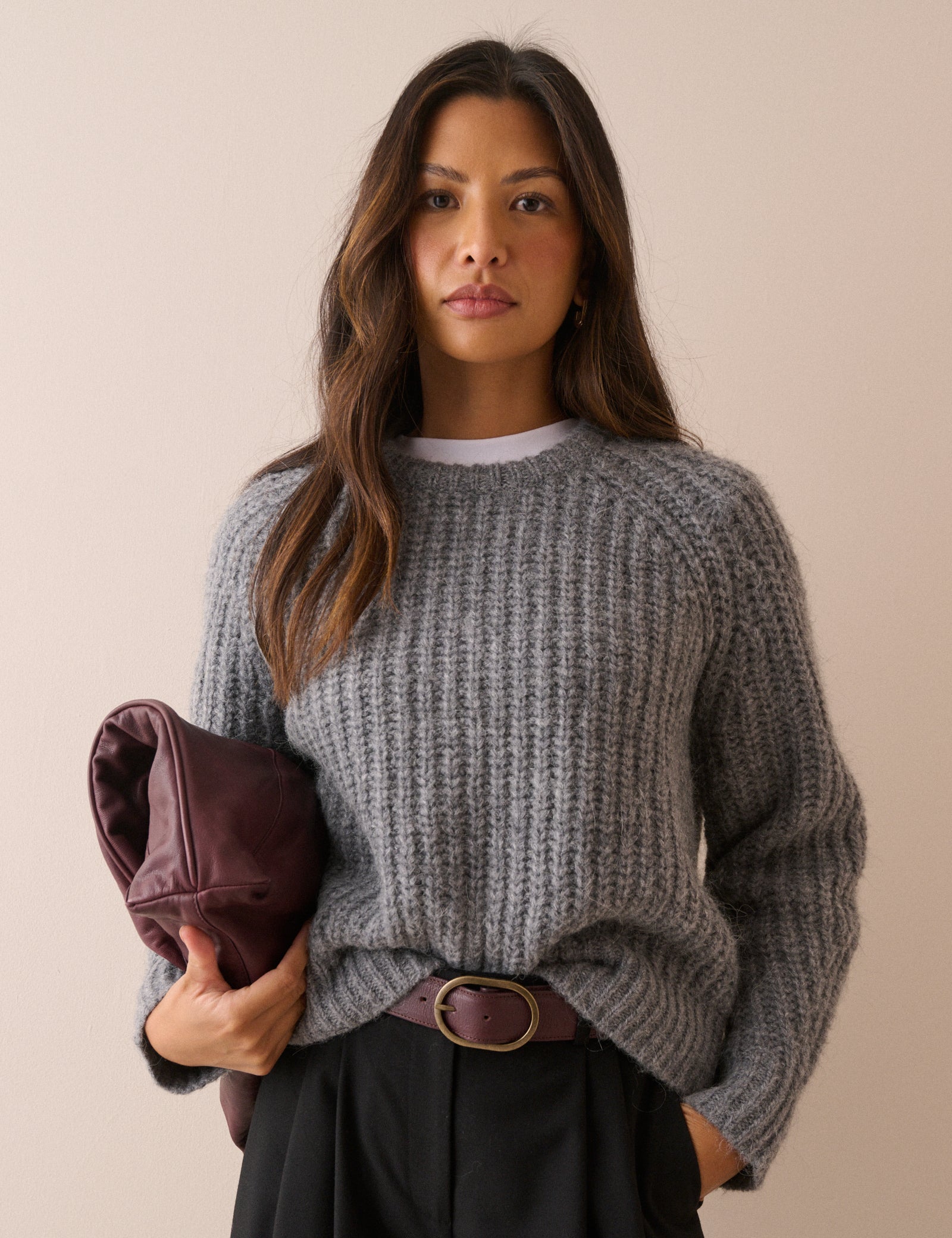 Grey Marl Ribbed Chunky Jumper