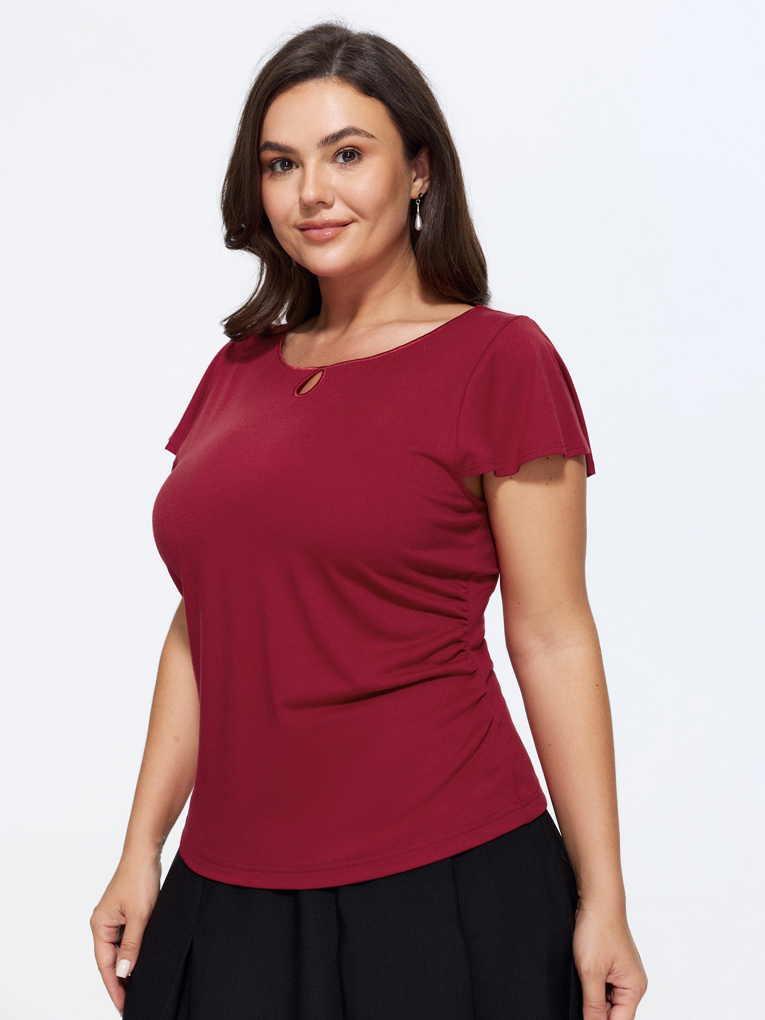 Stretchy Cut-Out Fitted Plain Knit Top