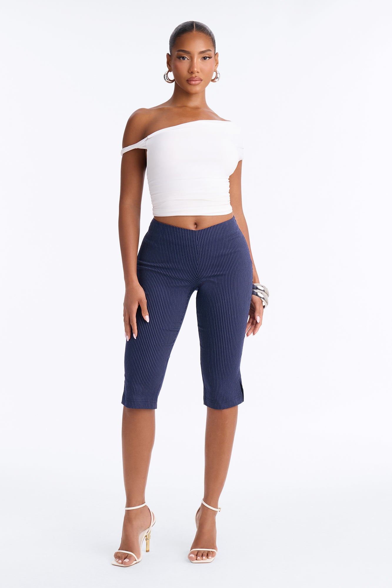 Mariah Pinstripe Capri Pant - Navy/combo