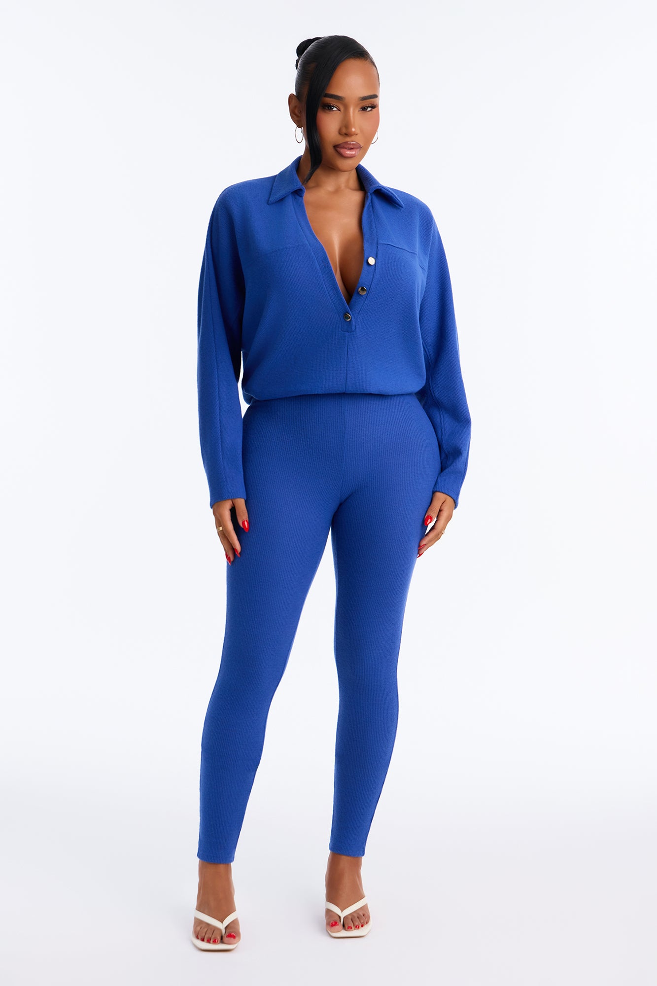 Nothing Complicated Waffle Thermal Jumpsuit - Royal
