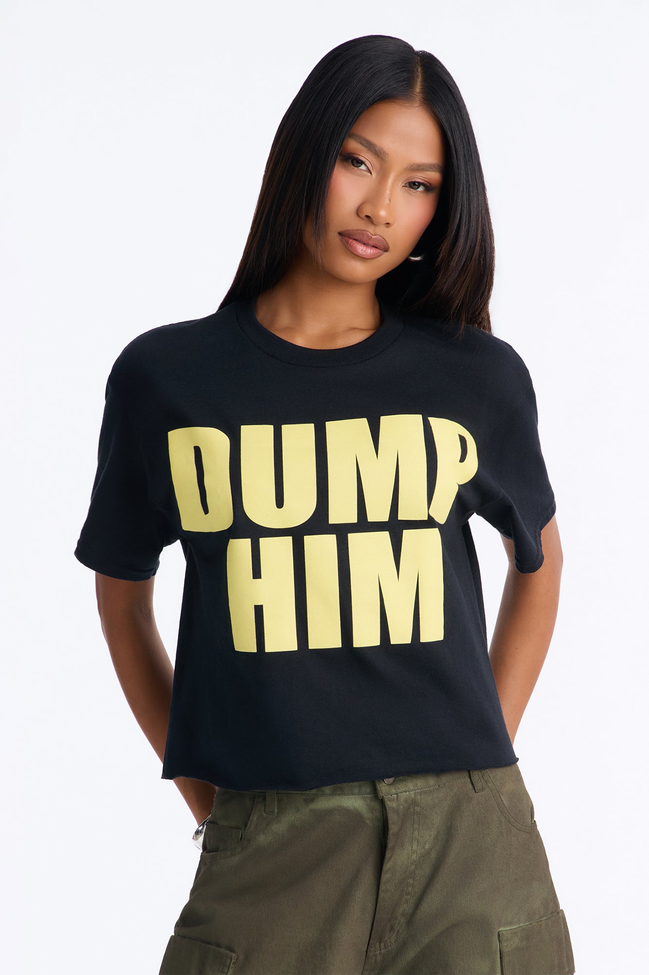 Dump Him Raw Hem Tee - Black