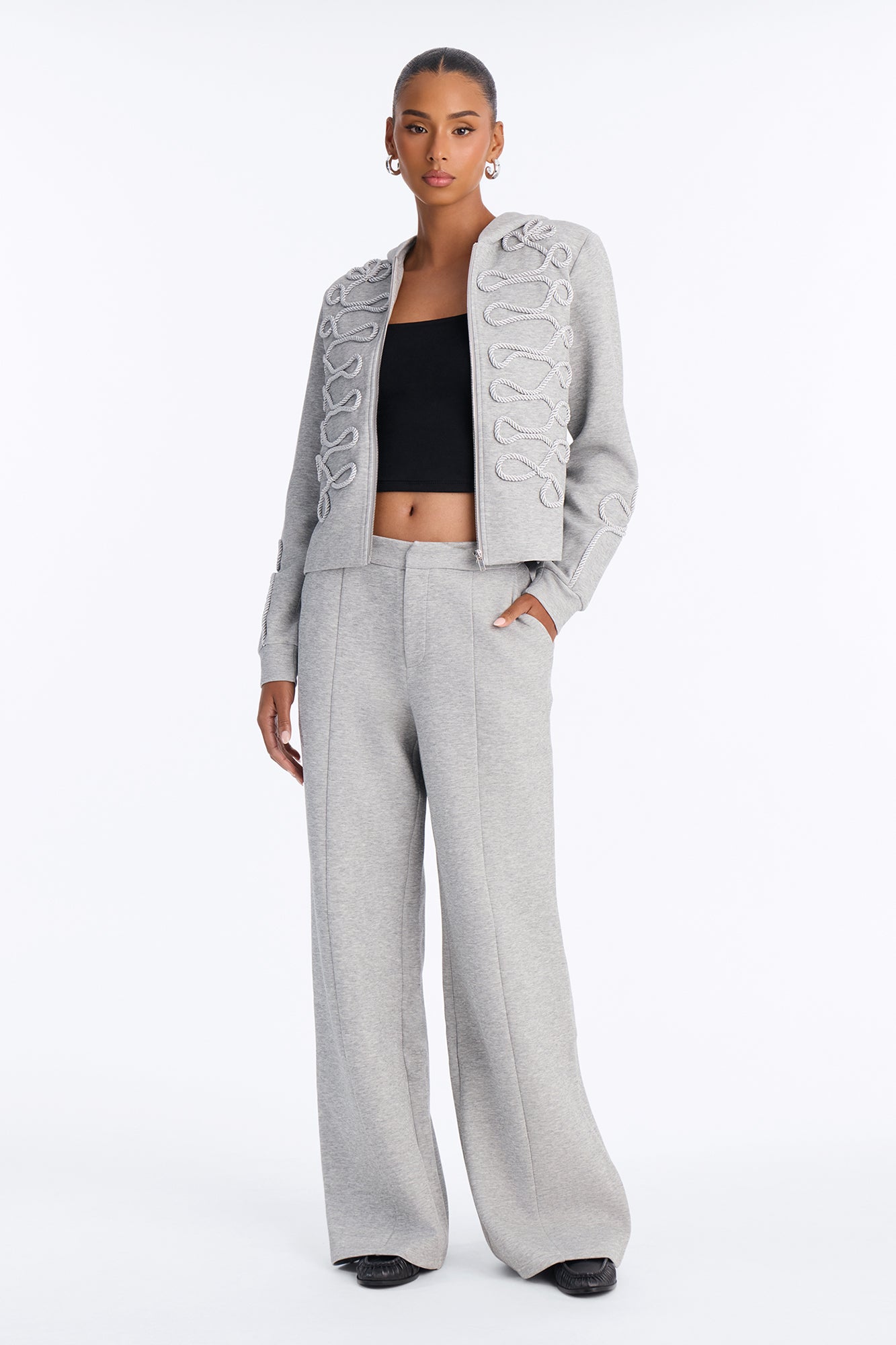 Marin Embroidered Pant Set - Heather Grey