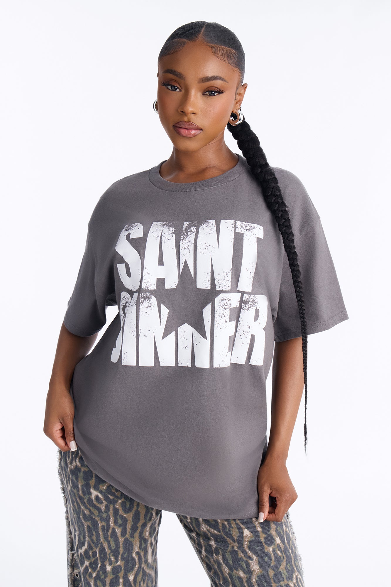 Saint Or Sinner Star Tee - Charcoal
