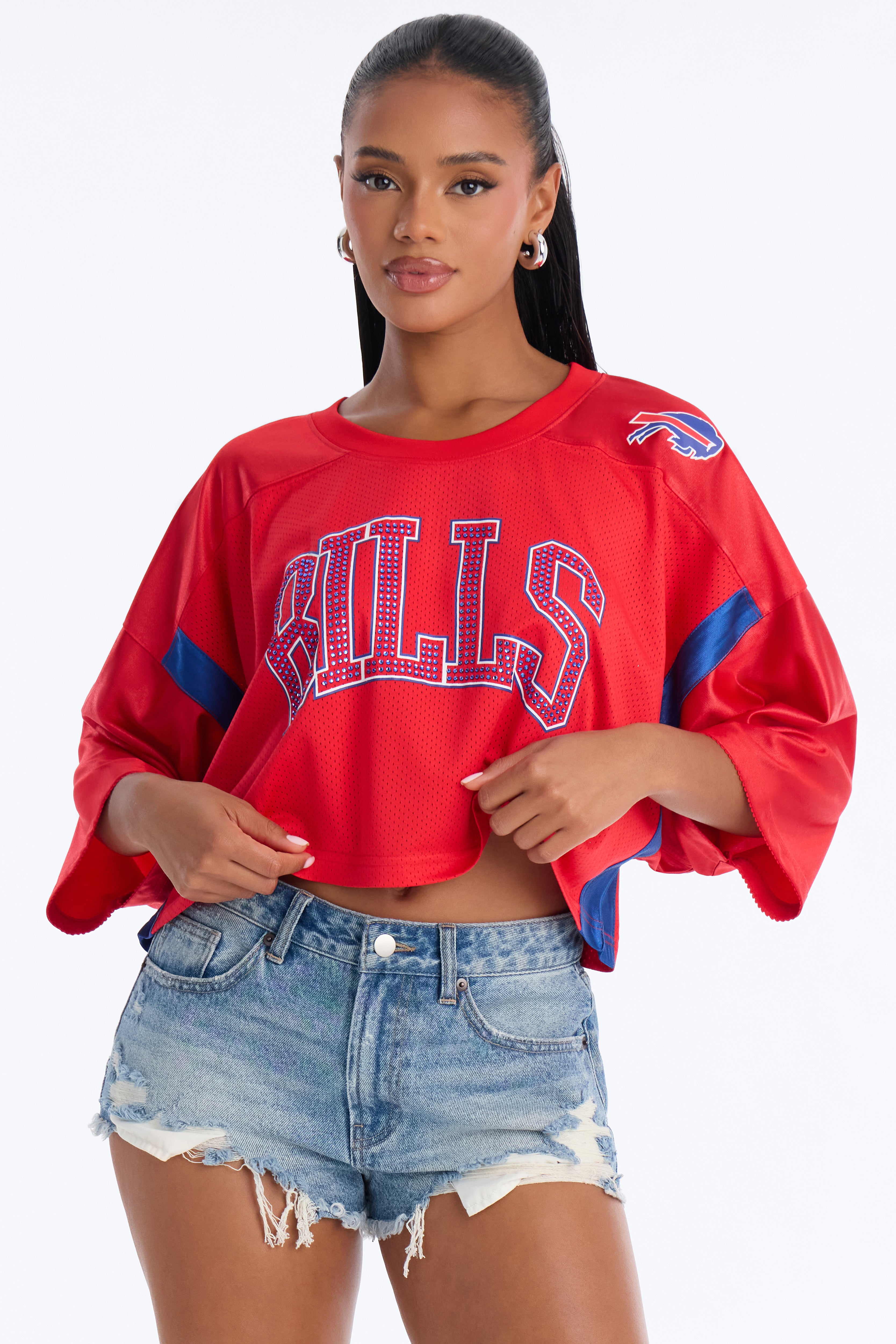 NFL Buffalo Bills Rhinestone Cropped Top - Red