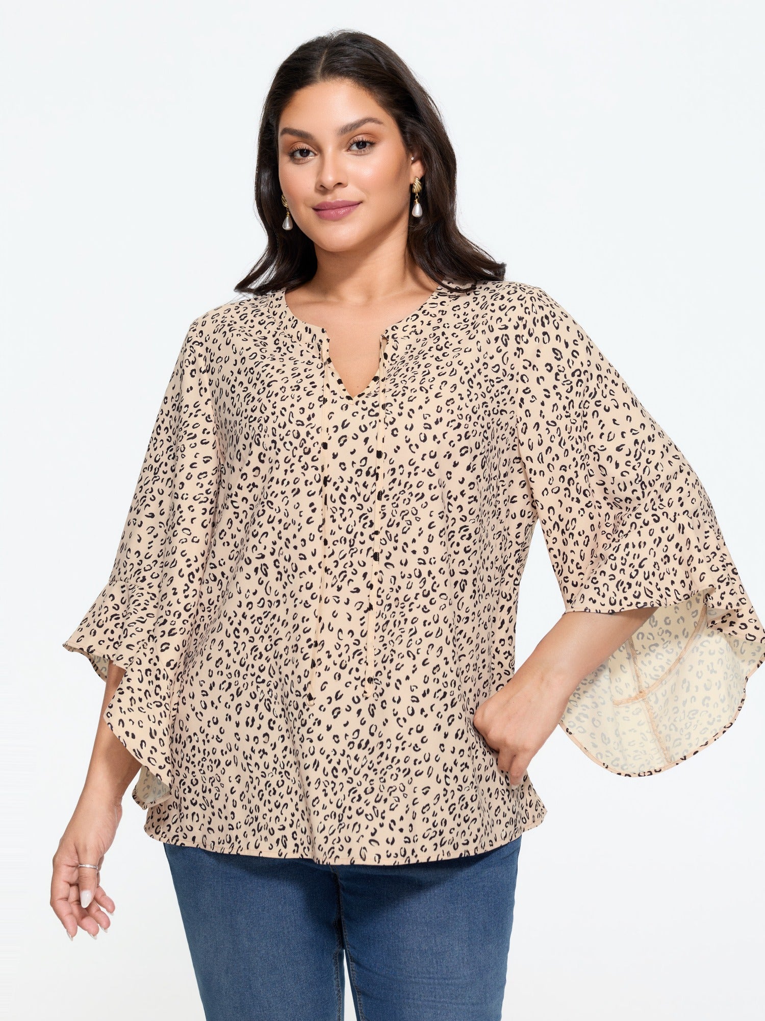 Leopard Print Flared Sleeve Loose Chiffon Blouse