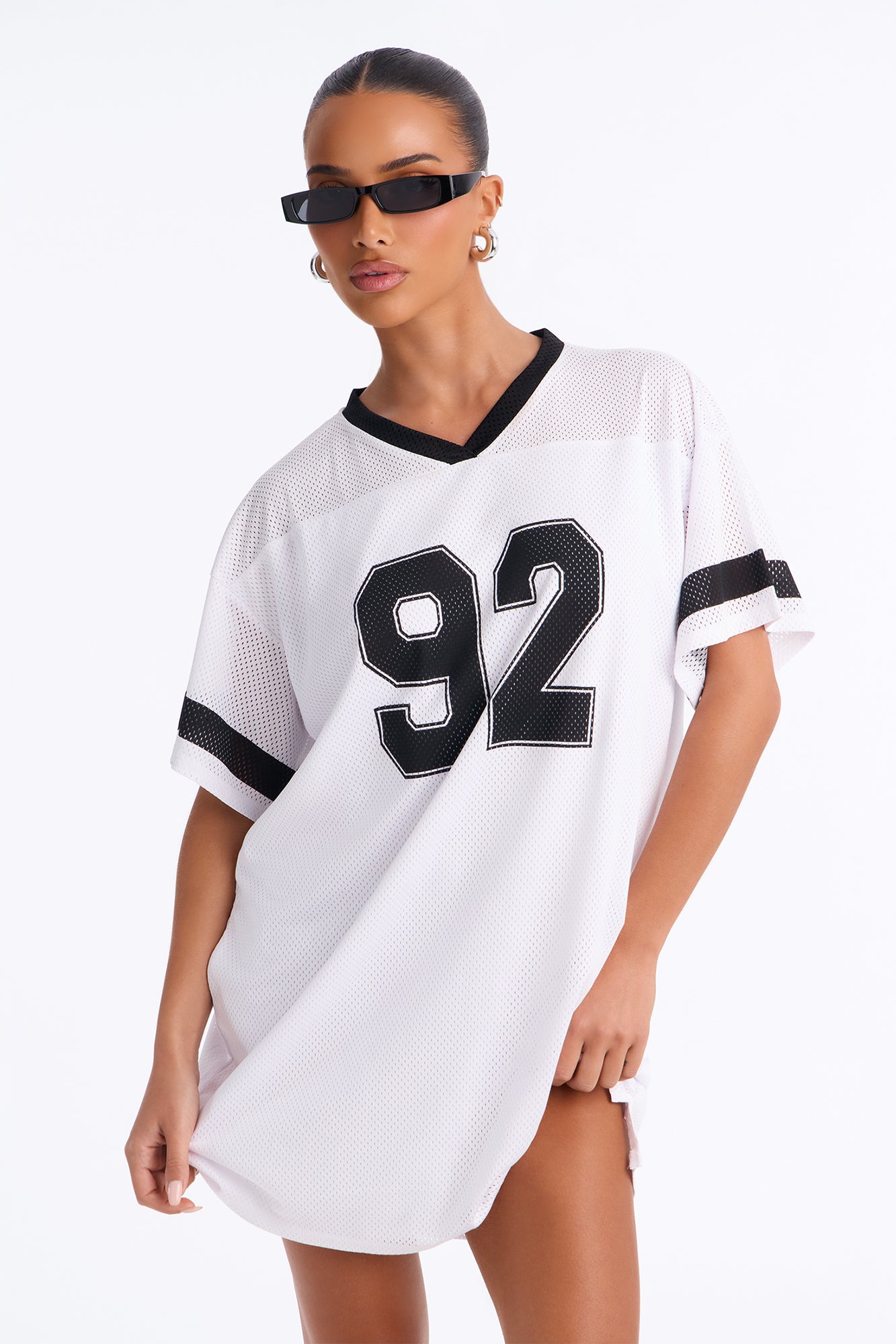 Playmaker Short Sleeve Mesh Mini Dress - White/Black