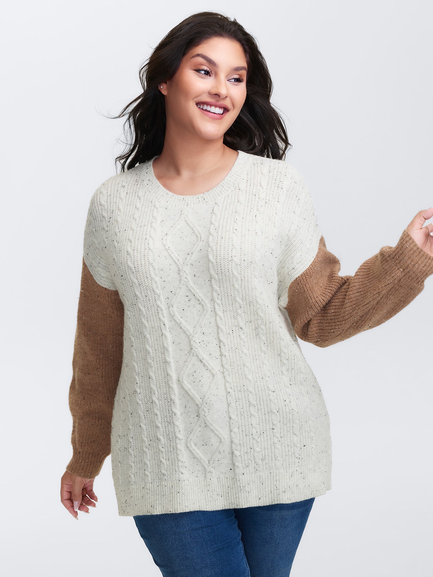 Textured Color Contrast Sleeve Pullover