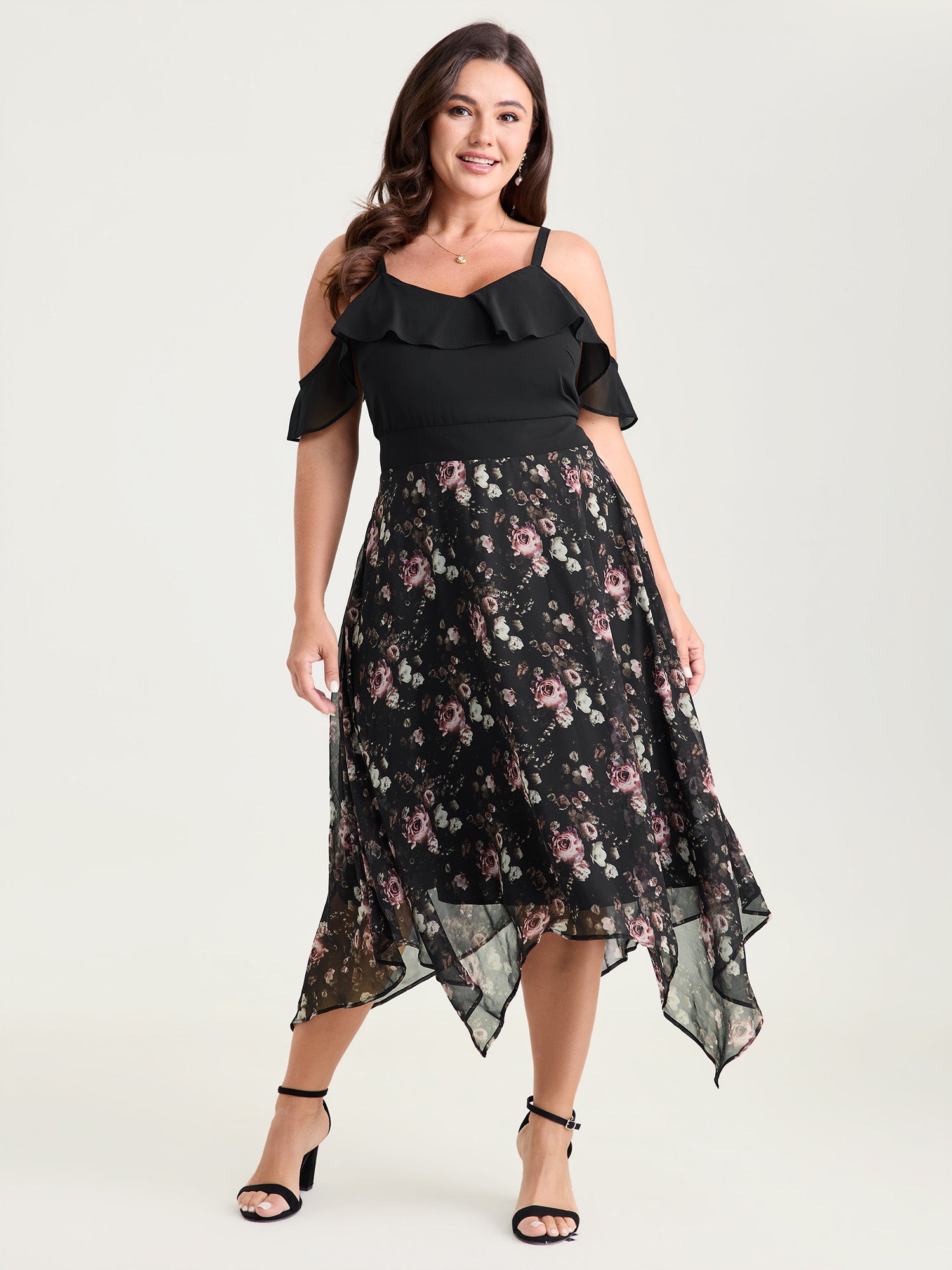 Floral Print Off-Shoulder Ruffled Midi Dress